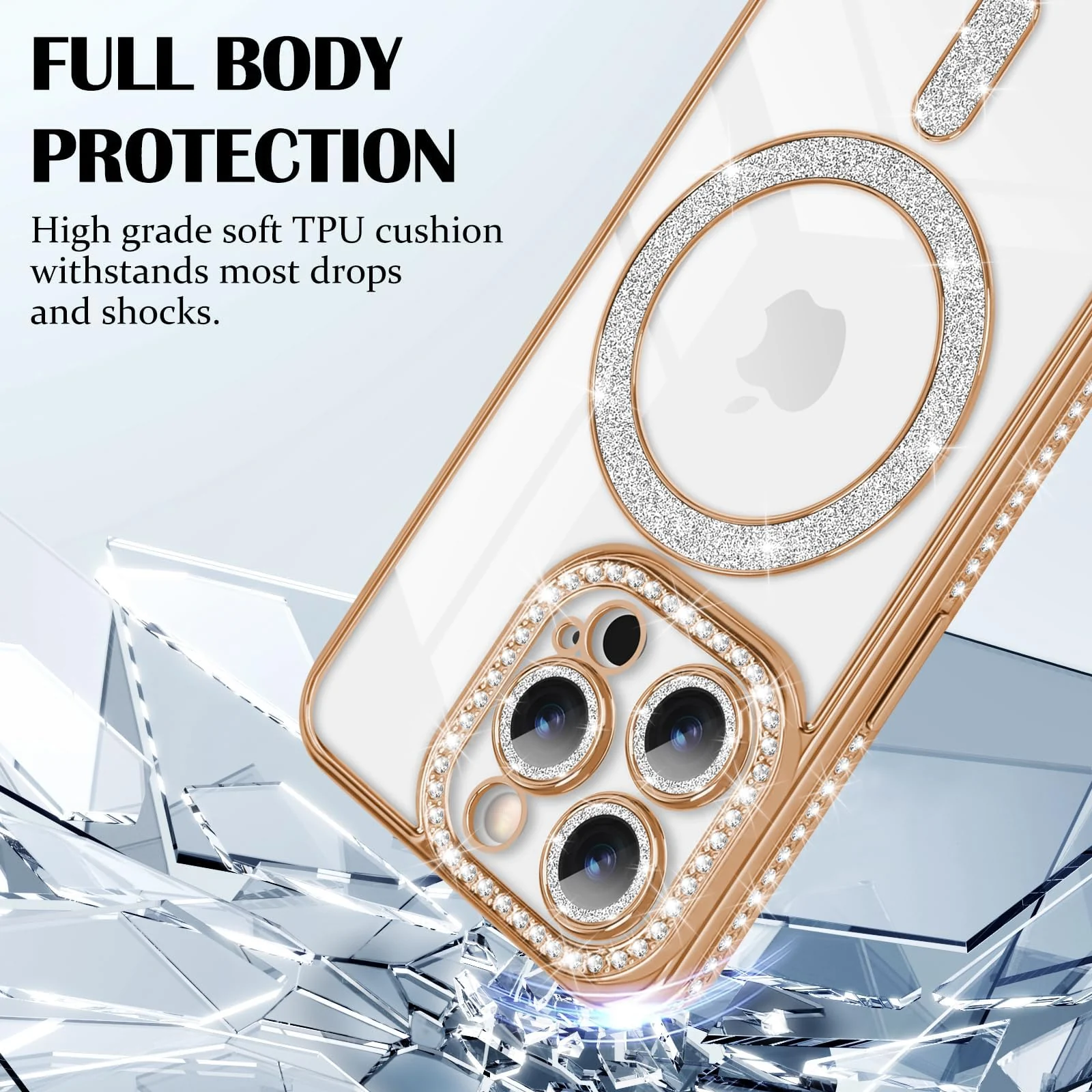 DL3 Mobilak MagSafe-Compatible Magnetic Case for iPhone 13 Pro with Camera Protection and Magnetic Car-Mount Support - Gold