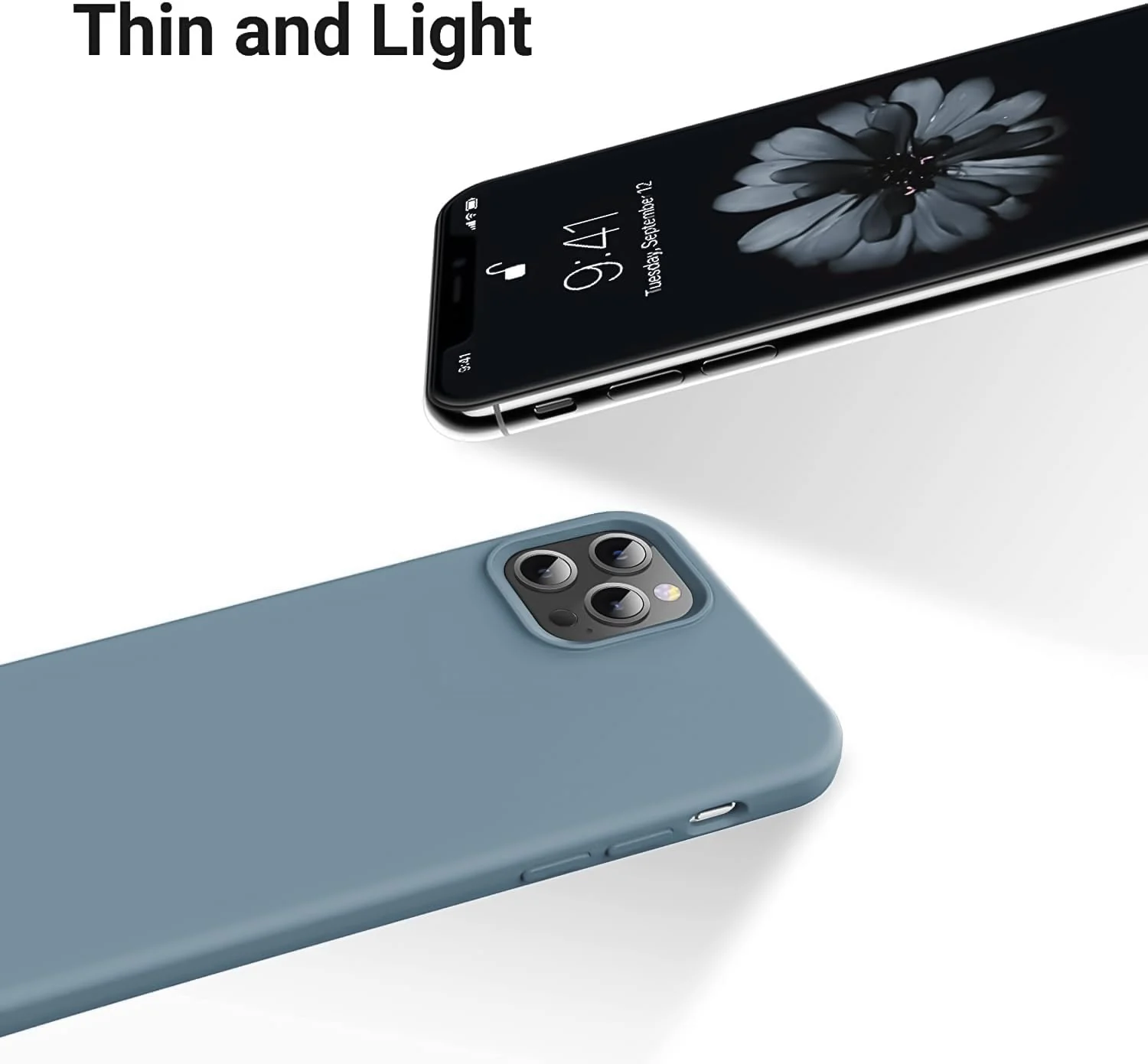 DL3 Mobilak Liquid Silicone Protective Case for iPhone 14 Pro (6.1 Inch) with Camera Protection and Microfiber Lining - Lavender Gray