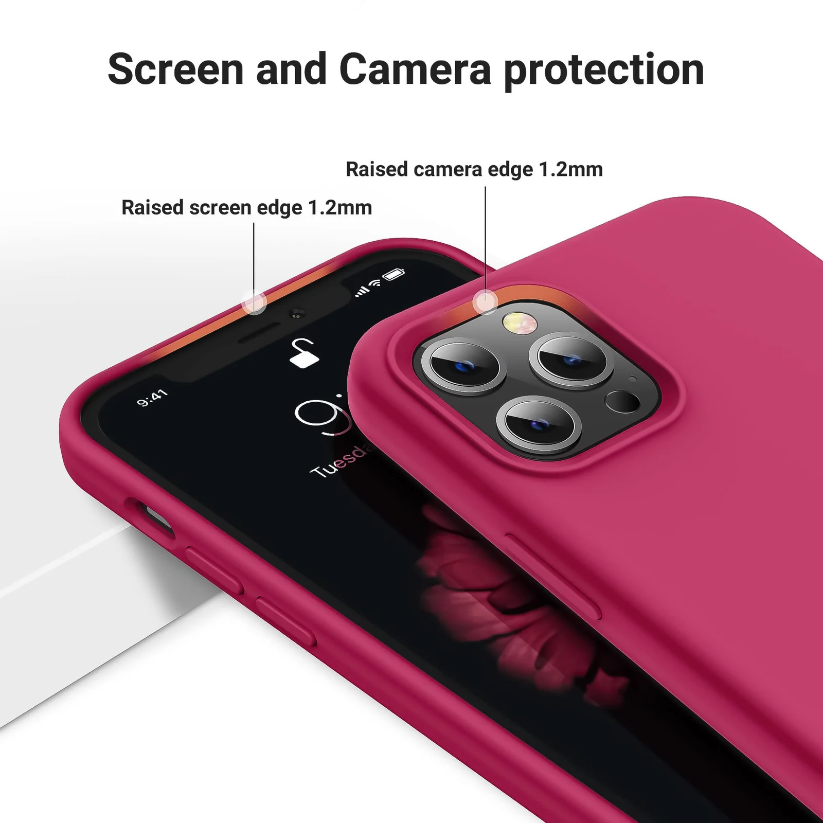 DL3 Mobilak Liquid Silicone Case for iPhone 15 Pro Max, Supports wireless charging, Shock-absorbing protection, Scratch-resistant surface - Rose Red