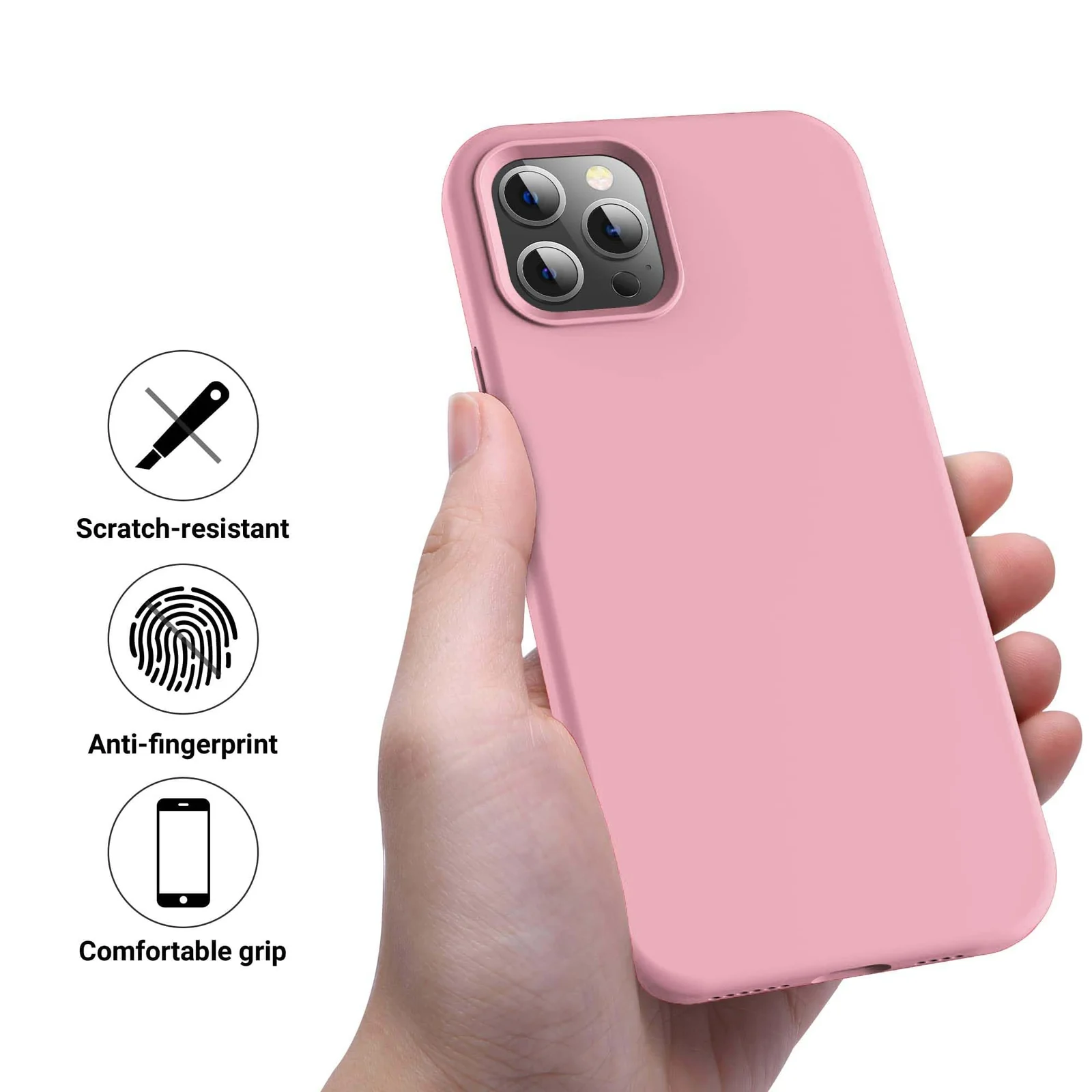 DL3 Mobilak Liquid Silicone Case for iPhone 14 Pro Max (6.7 Inch), Shock-absorbing protection, Scratch-resistant surface, Soft microfiber lining - Pink