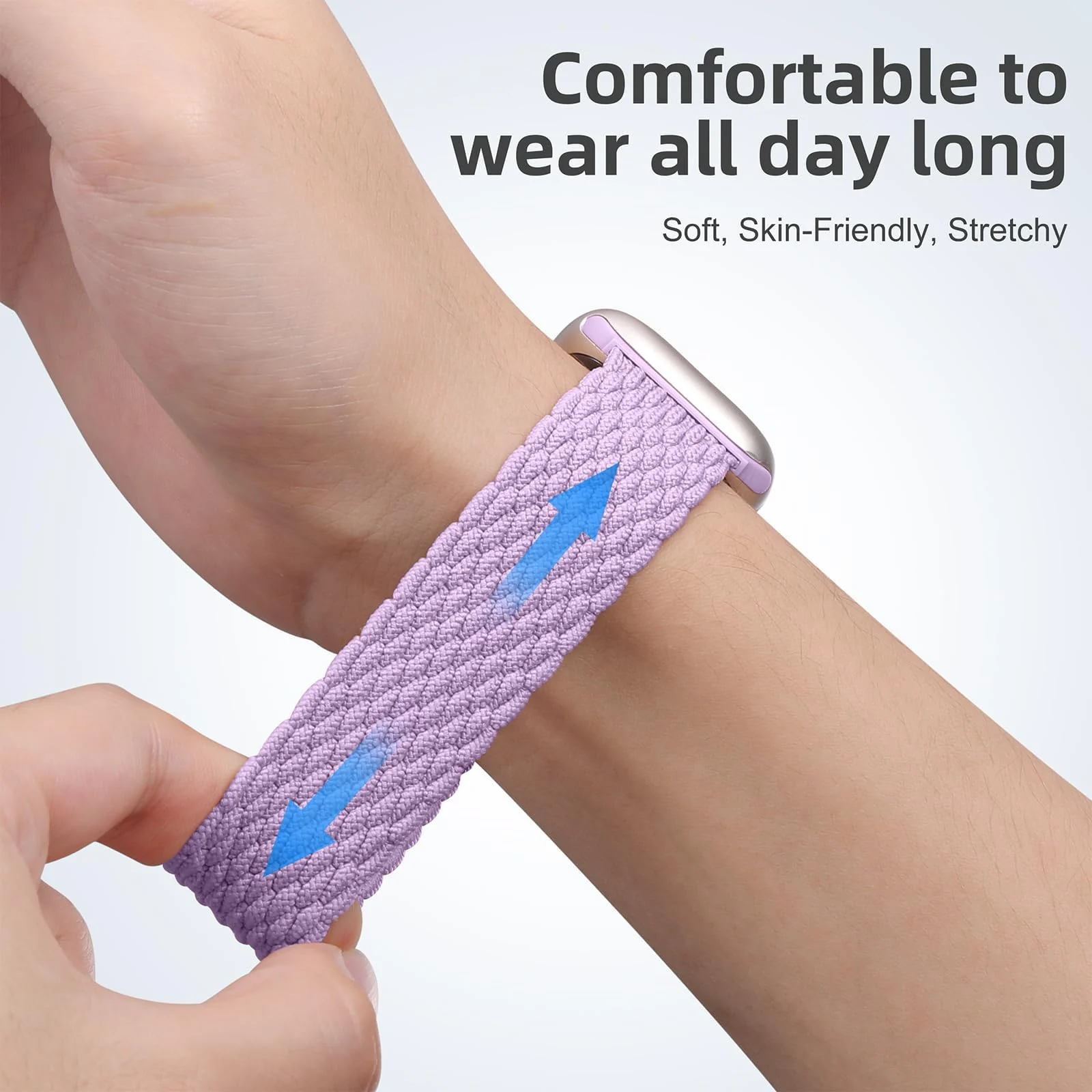 DL3 Mobilak Stretchy Nylon Solo Loop Strap For Apple Watch Band 40mm 41mm 38mm 42mm(Series 11 10) for Women Men, Sport Breathable Braided Wristband for iWatch Series 11 10 9 8 7 6 5 4 SE - Light Purple