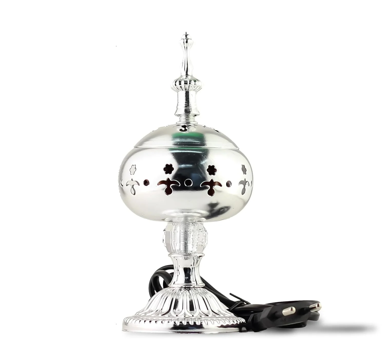 Mobigon Arabian Electric Incense Burners metal Vintage Arabic Burner, Middle Eastern Incense Holder- Electric Incense Burner Bakhoor Suitable For Arabian Oud, Home, Hotel Decor - K. Silver