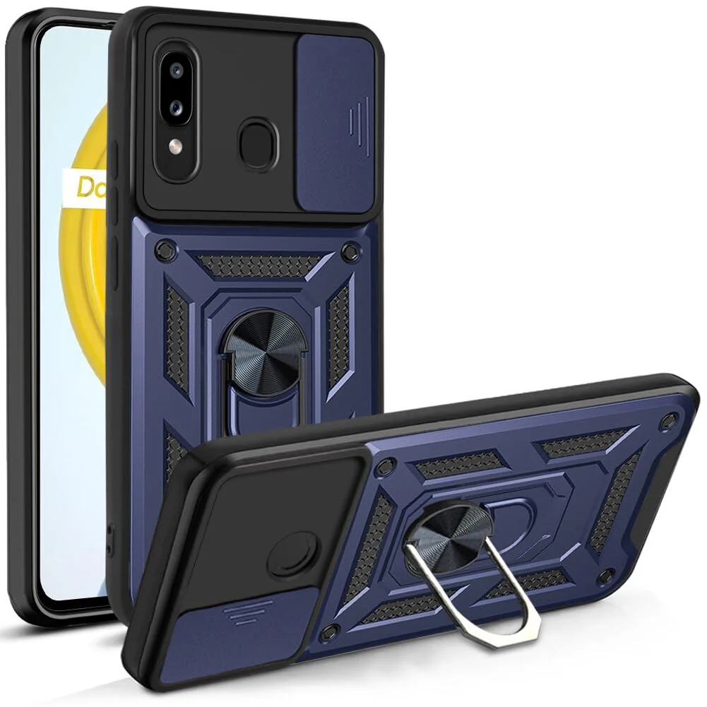 DL3 Mobilak Case for Samsung Galaxy A50 / A30S / A50S with Slide Camera Cover, Military Grade Shockproof Protective Cover with Rotatable Metal Ring Kickstand [Support Magnetic Car Mount] - Blue