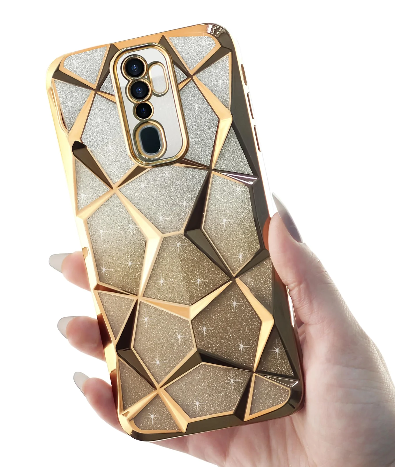 DL3 Mobilak Compatible with OPPO A9 2020 / OPPO A5 2020 Case Plating Bling Gradient Glitter Clear Cover Soft TPU Silicone Cute Camera Protection Shockproof Back for Women Girls Case - Gold
