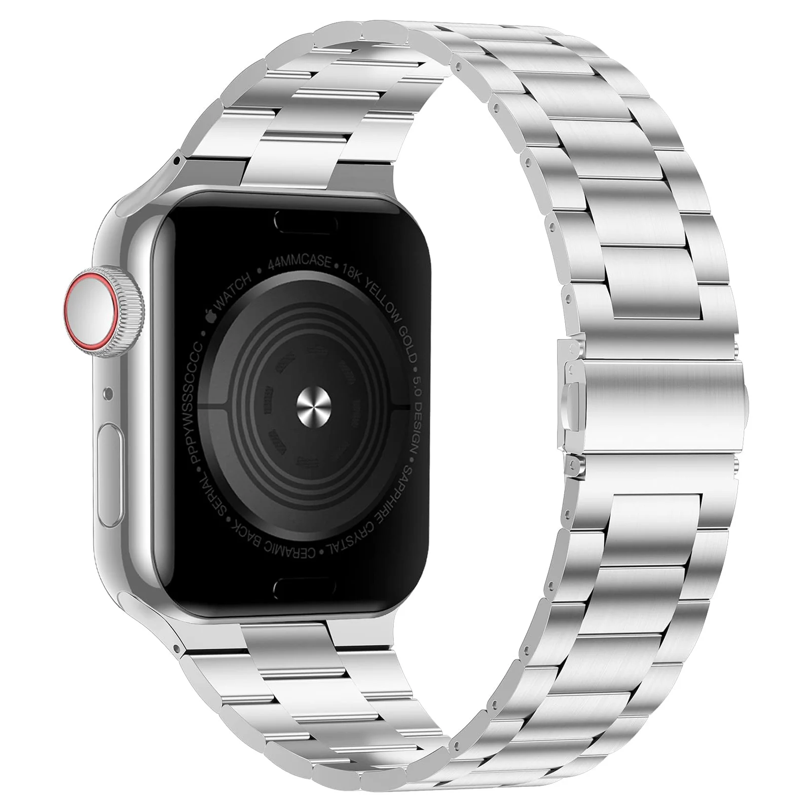 DL3 Mobilak Stainless Steel Band with Case Compatible with Apple Watch Band 45mm Series 9/8/7, Men Woman Business Strap with Protective Bumper Cover for iWatch Series 7/8/9 45mm - Silver