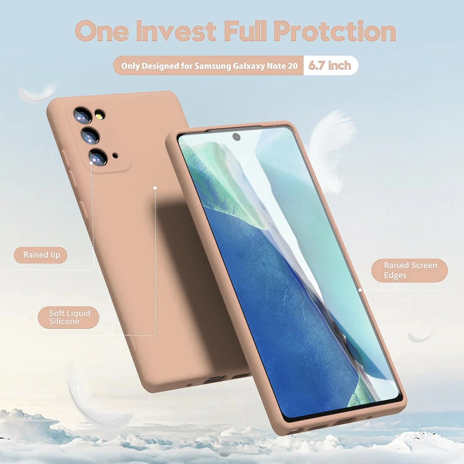 "DL3 Mobilak Samsung Galaxy Note 20 5G (6.7"") Case, Soft Flexible Liquid Silicone Gel Rubber Bumper Cover, Full Body Shockproof Protective Phone Case - Light Orange"