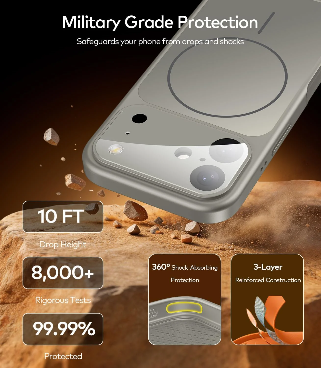 DL3 Mobilak MagSafe-Compatible Magnetic Case for iPhone 17 with Camera Protection and Shockproof Design - Steel Grey