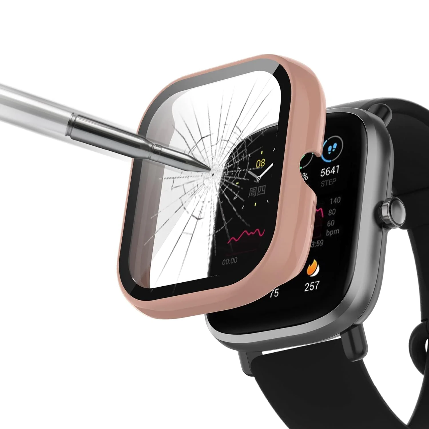 DL3 Mobilak Protective Case Compatible with Amazfit GTS 2 Mini 9H Hardness PC Case Bumper Full Slim Protective Cover with Tempered Glass For Amazfit GTS2 Mini - Pink