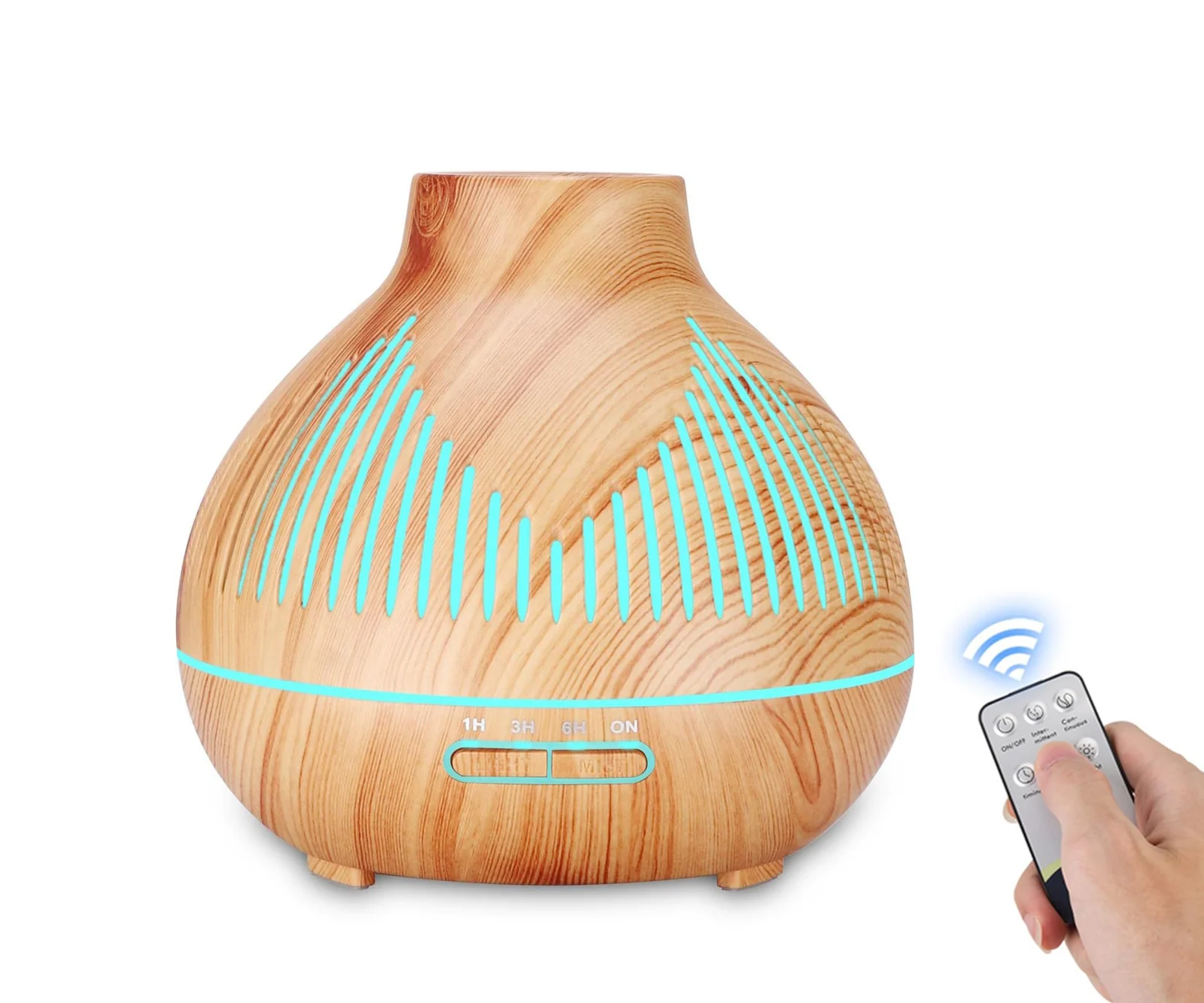 Mobigon Wood Cool Mist Ultrasonic Humidifier for Room Moisture, Aroma Diffuser for Home, 400ml Essential Oil Diffuser with 7 Colorful Night Light, Auto Shut-Off, Home, Office - B. Light Brown