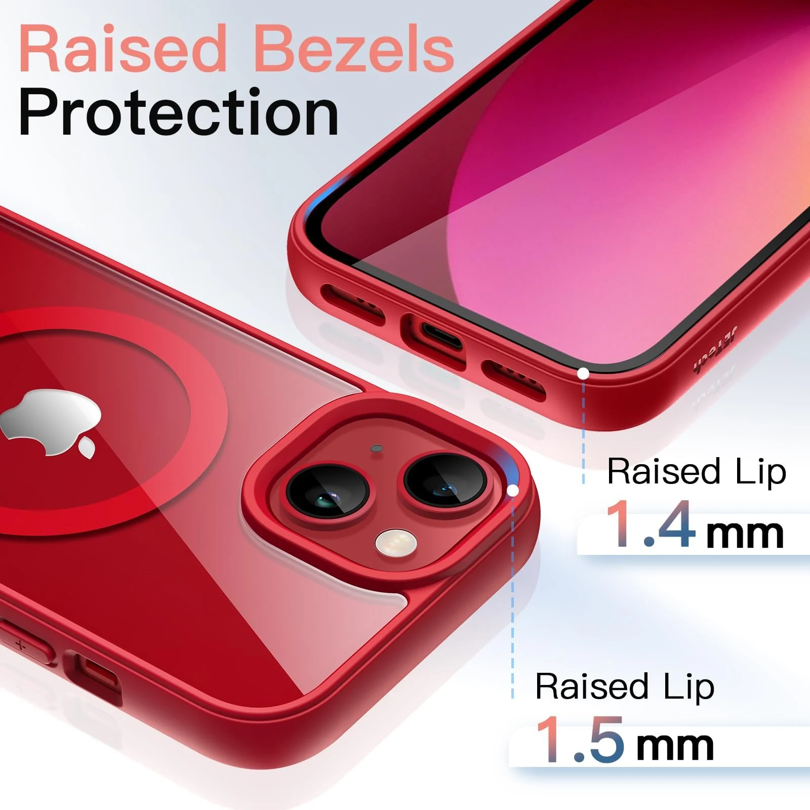 DL3 Mobilak Clear TPU Case for iPhone 13 / iPhone 14 6.1-Inch, Compatible with MagSafe accessories, Camera protection, Shock-absorbing protection - Red