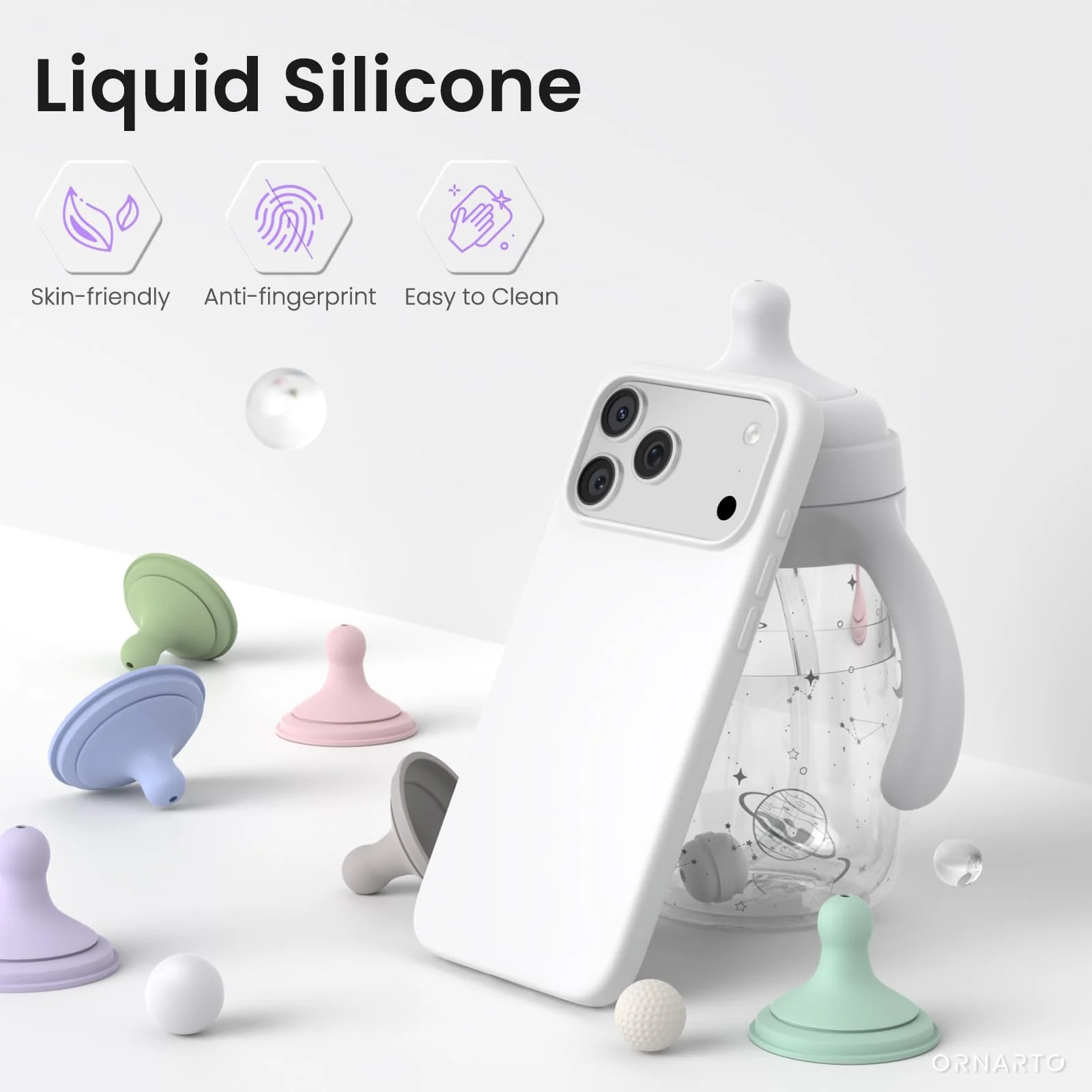 DL3 Mobilak Compatible with iPhone 17 Pro Max 6.9-Inch Case, Premium Liquid Silicone Case, Full Body Protective Cover, Shockproof, Slim Phone Case, Anti-Scratch Soft Microfiber Lining - White