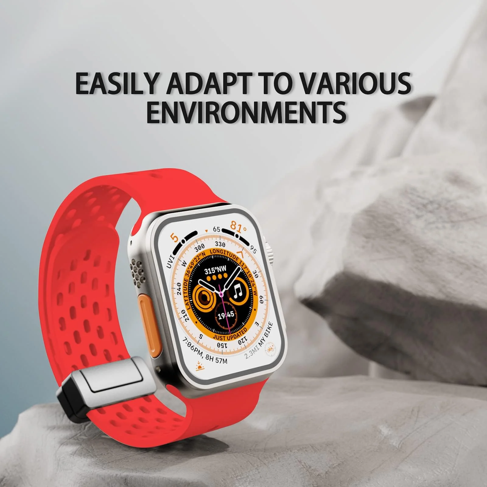 DL3 MOBILAK Magnetic Bands for Apple Watch Band 49mm 45mm 44mm 42mm, Soft Silicone Magnetic Buckle Breathable Sport Watch Strap for iWatch Series SE2 SE 9 8 7 6 5 4 3 2 1 Ultra 2/Ultra - Red