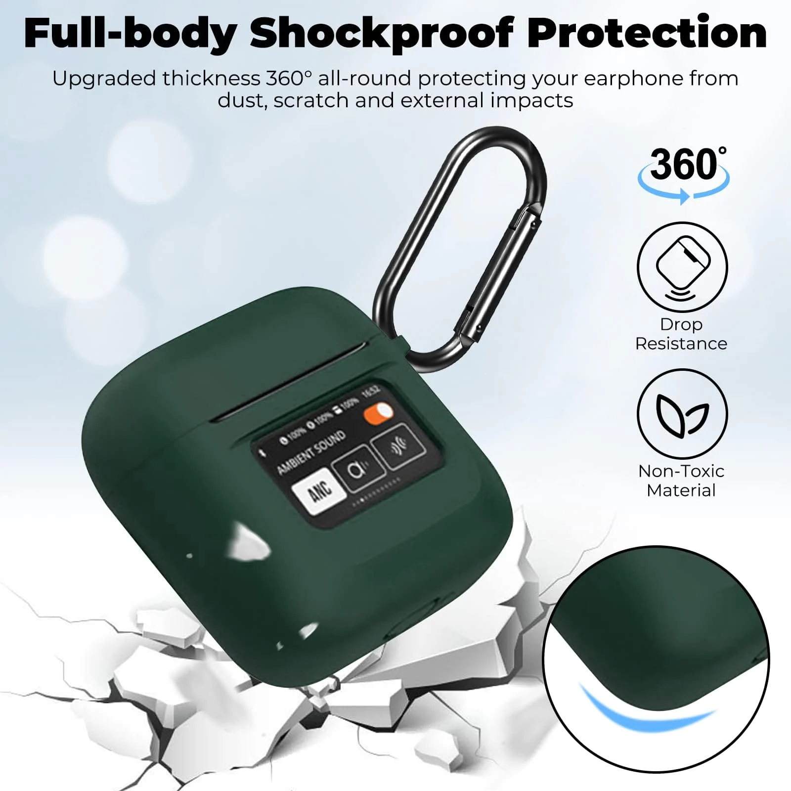 DL3 Mobilak Case for JBL Tour Pro 2 Earbuds Case Cover, [LCD Touch Screen Visible] [Anti-Lost Keychain] Soft Silicone Protective Skin Case for JBL Tour Pro 2 Charging Case with Carabiner - Green