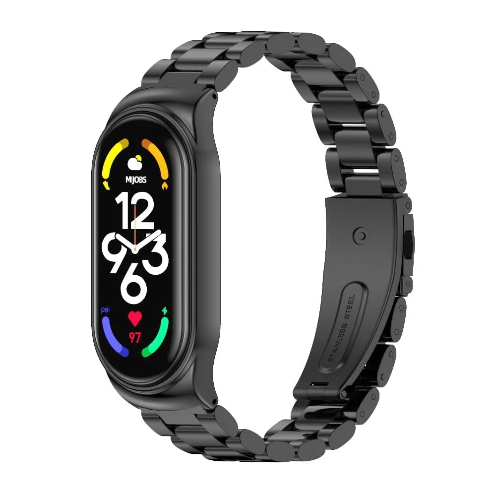 DL3 Mobilak Compatible For Xiaomi Mi Band 7 Strap, Metal Bracelet MiBand 7 Waterproof Stainless Steel Wrist Strap Accessory Band Strap for Xiaomi Mi Smart Band 7 - Black