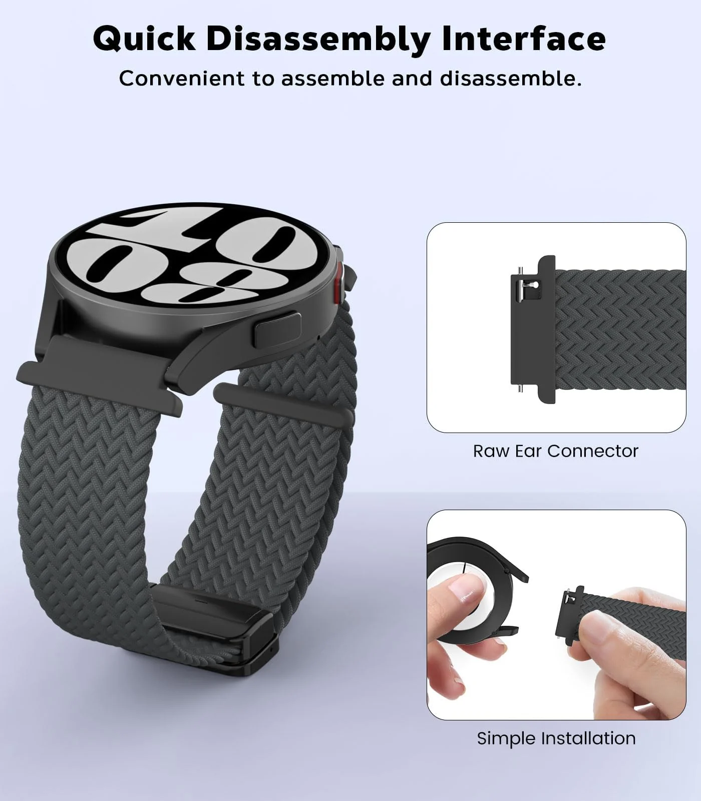 DL3 Mobilak 20mm Magnetic Band for Samsung Galaxy Watch 7/6/5/4/FE Band 40mm 44mm/Galaxy Watch 6/4 Classic Bands 47mm 43mm 46mm 42mm/Watch 5 pro 45mm/3 41mm/Active 2, Stretchy Braided Nylon Magnetic Sport Strap - Grey