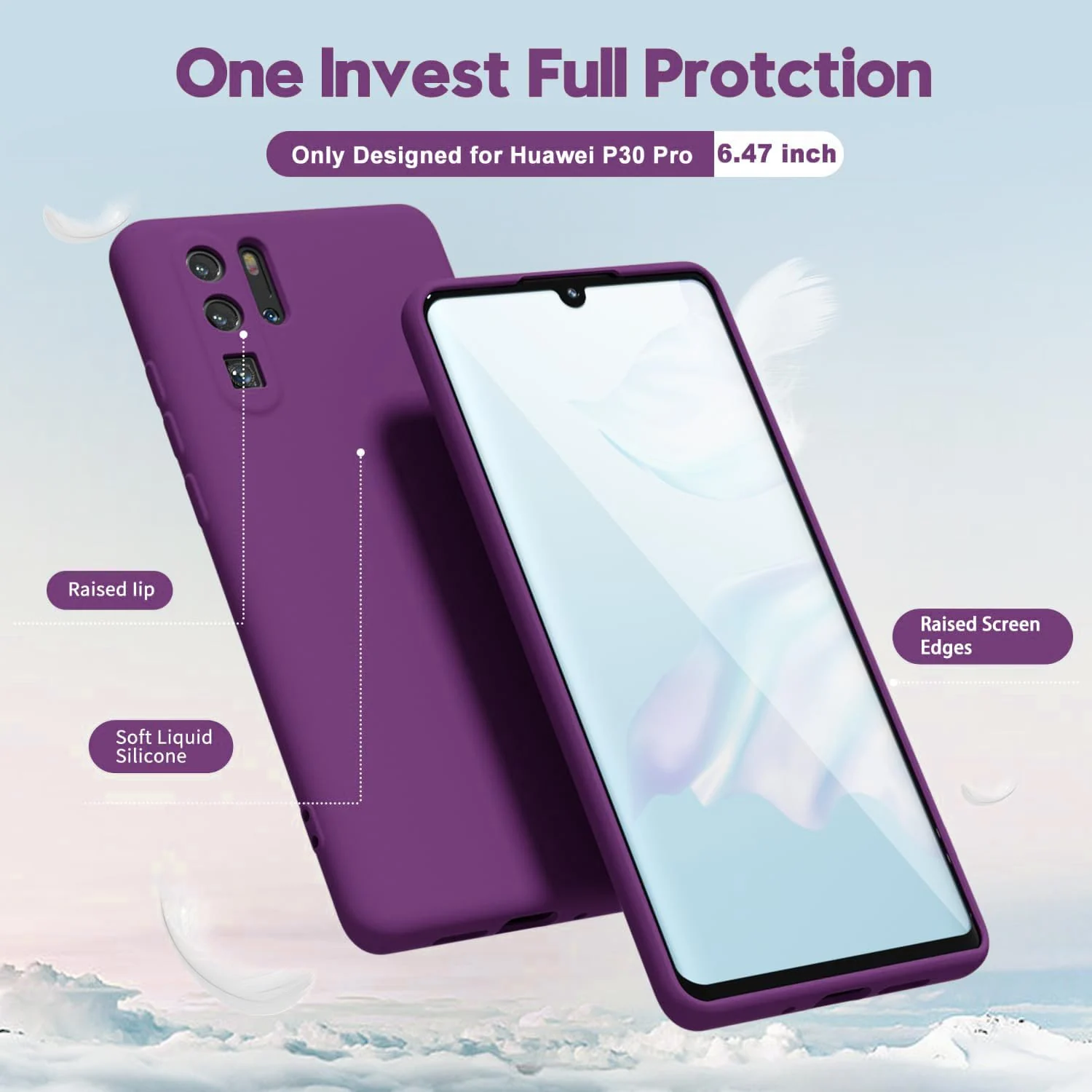 DL3 Mobilak Soft Silicone Protective Case for Huawei P30 Pro with Microfiber Lining and Shockproof Design - Violet