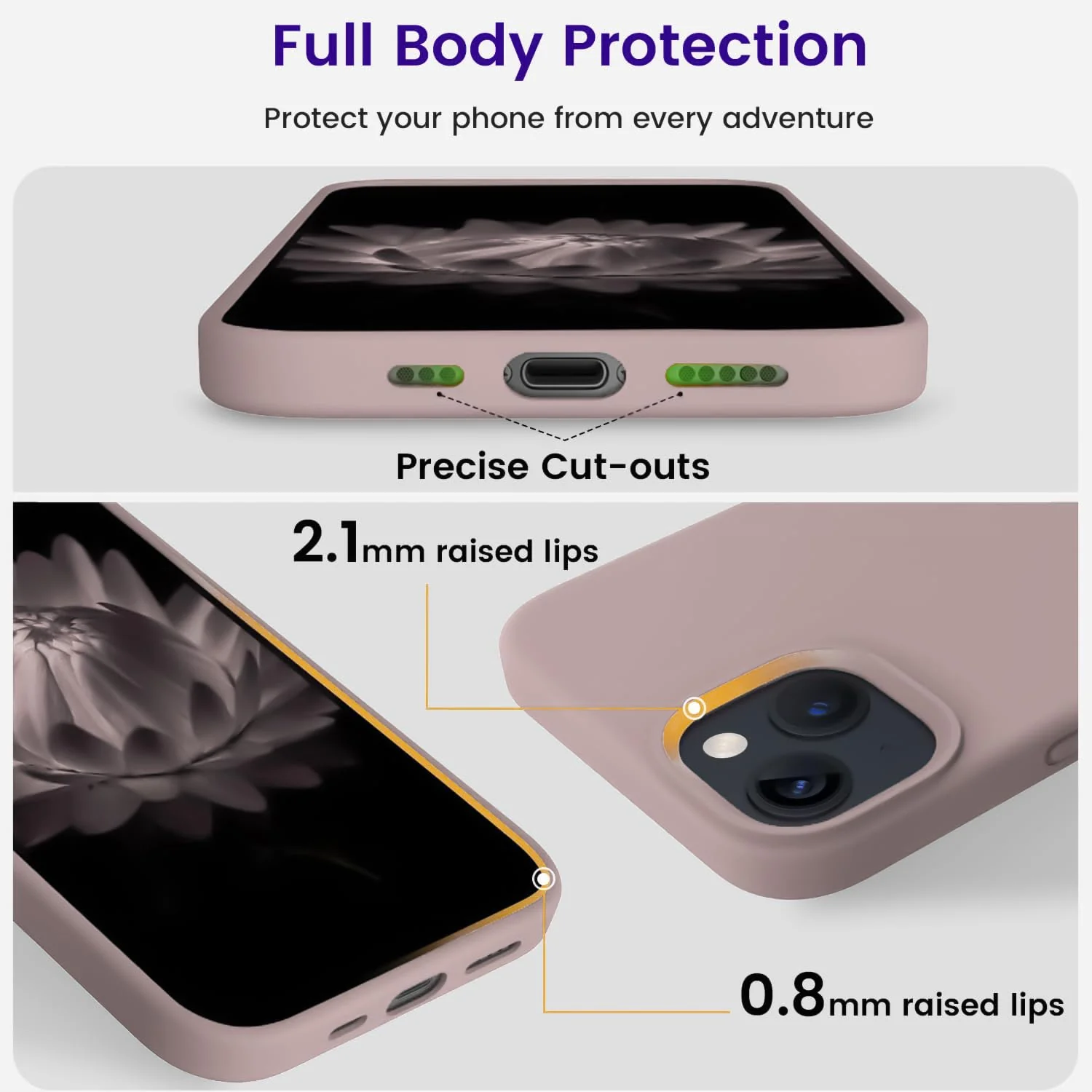 DL3 Mobilak Compatible with iPhone 13 / iPhone 14 (6.1 Inch) Case, Liquid Silicone Case, Full Body Protective Cover, Shockproof, Slim Phone Case, Anti-Scratch Soft Microfiber Lining - Pink Sand 2