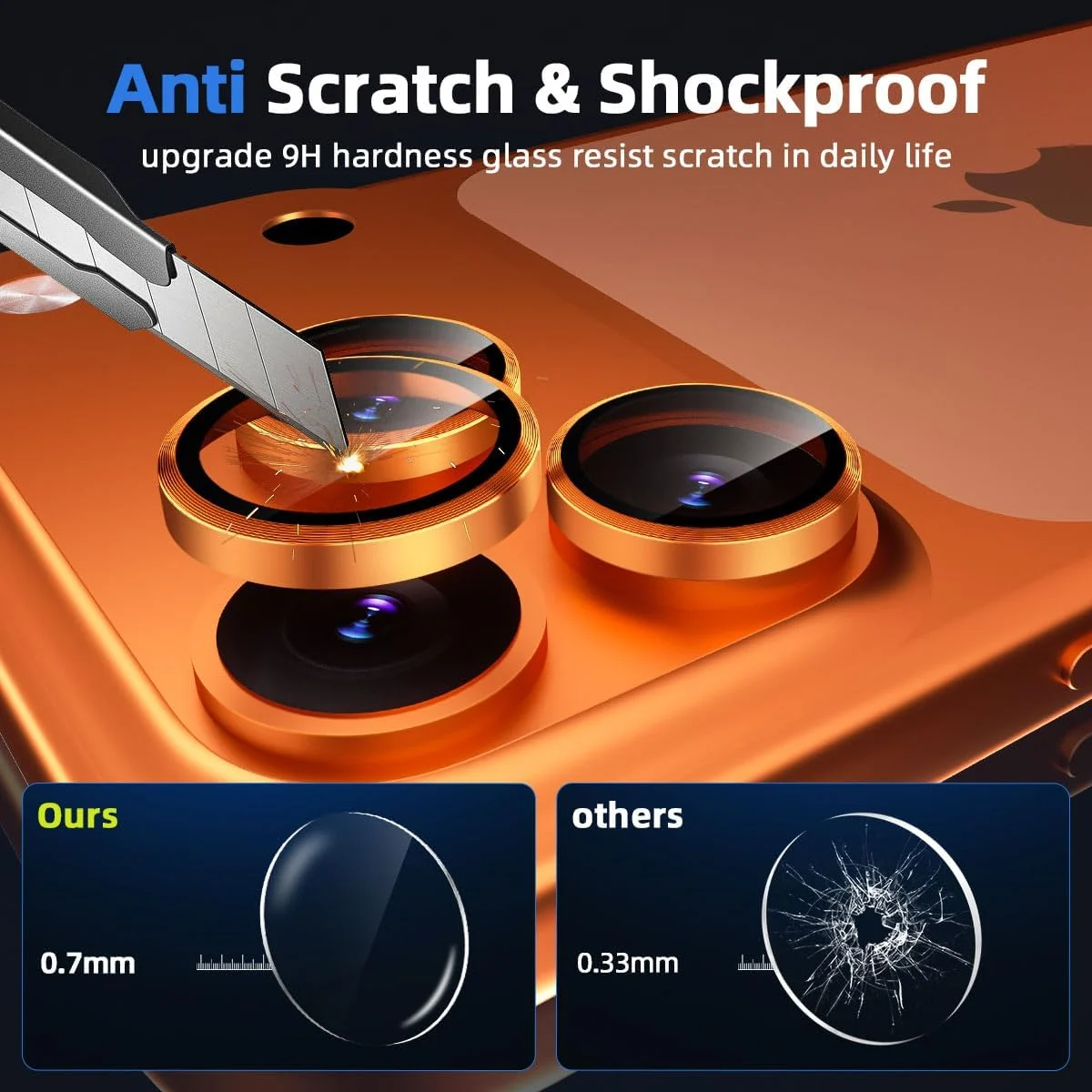 DL3 Mobilak Camera Lens Protector For iPhone 17 Pro/iPhone 17 Pro Max, [Keep Original Shooting] Tempered Glass Screen Protector Metal Individual Camera Cover, Case Friendly - Cosmic Orange