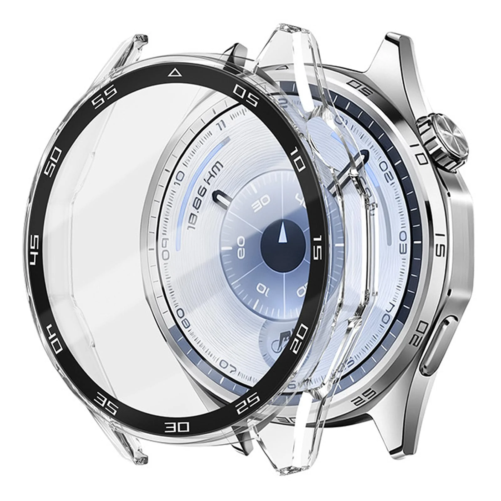 DL3 Mobilak Protective Case for Huawei Watch GT 5 46mm, Hard PC Bumper Cover with Built-in Tempered Glass Screen Protector Shell Cover Full Coverage Scratchproof with Scale - Clear