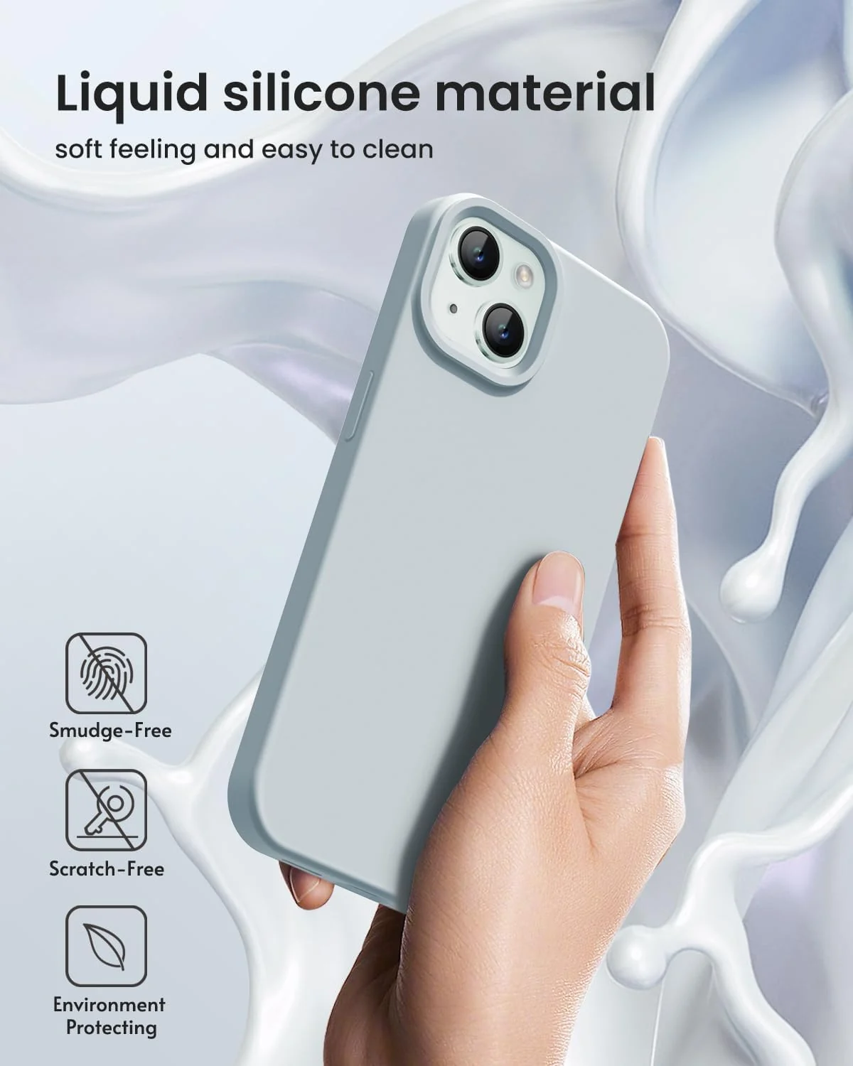 DL3 Mobilak Liquid Silicone Case for iPhone 15 Plus / iPhone 14 Plus, Supports wireless charging, Shock-absorbing protection, Scratch-resistant surface - Gray