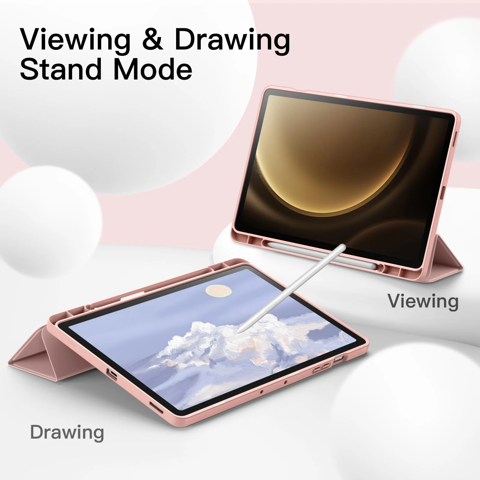 DL3 Mobilak Case for Samsung Galaxy Tab S9+ Plus/Galaxy Tab S9 FE+ Plus 12.4 Inch 2023 with S Pen Holder, Soft TPU Tri-Fold Stand Protective Tablet Cover, Auto Wake/Sleep - Rose Gold