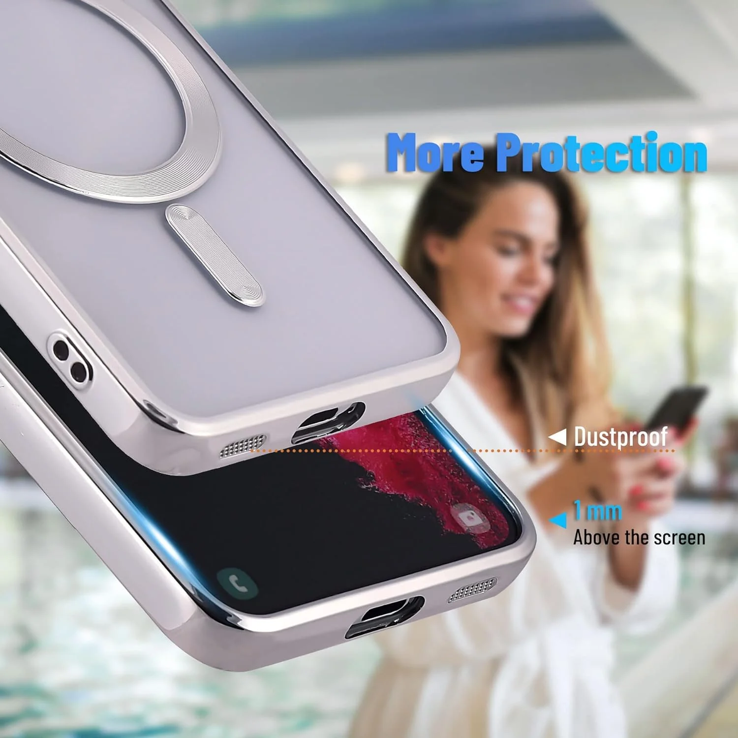 DL3 Mobilak Clear MagSafe-Compatible Magnetic Case for Samsung Galaxy S21 FE 5G with Camera Protection and Shockproof Design - Silver