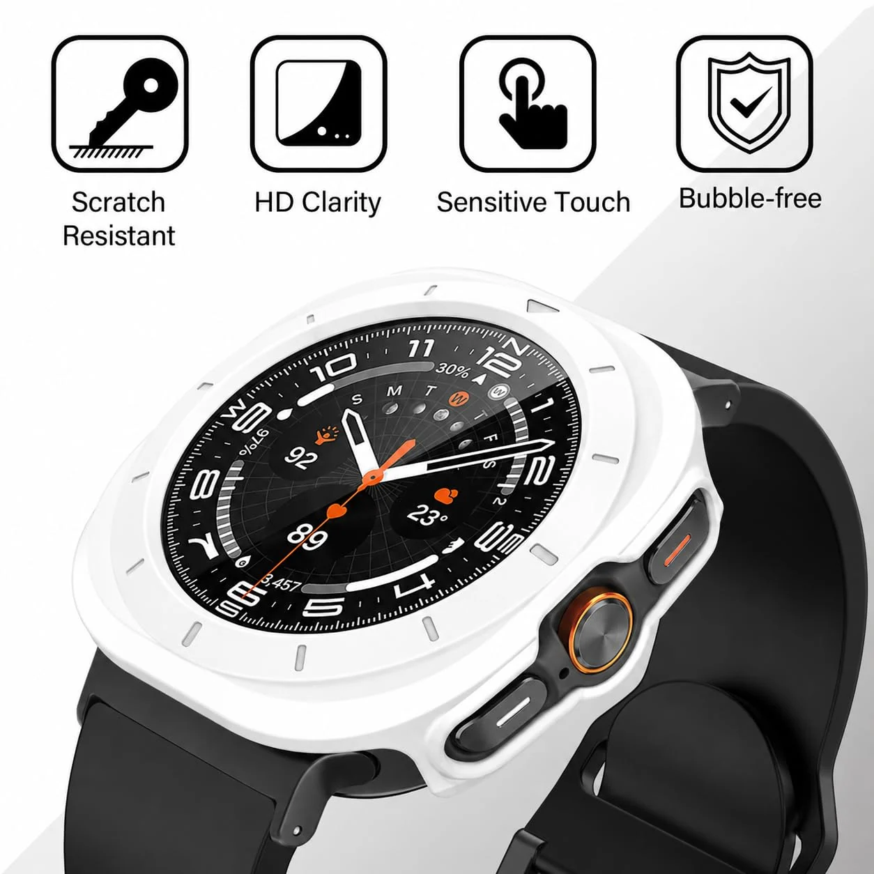 DL3 MOBILAK Full-Coverage Watch Case with Tempered Glass for Samsung Galaxy Watch Ultra 2025 / Galaxy Watch 7 Ultra 2024 47 mm, White