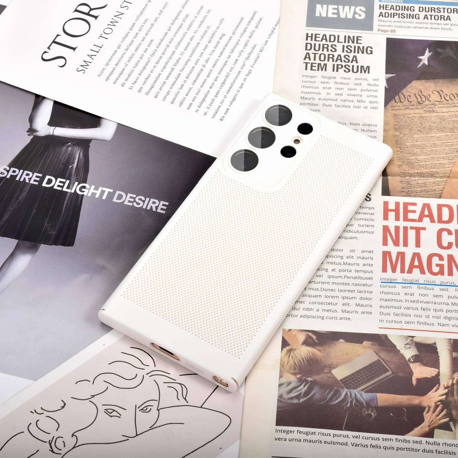 DL3 Mobilak Heat-Dissipation Hard PC Case with Built-In Camera Lens Protector for Samsung Galaxy S22 Ultra - White