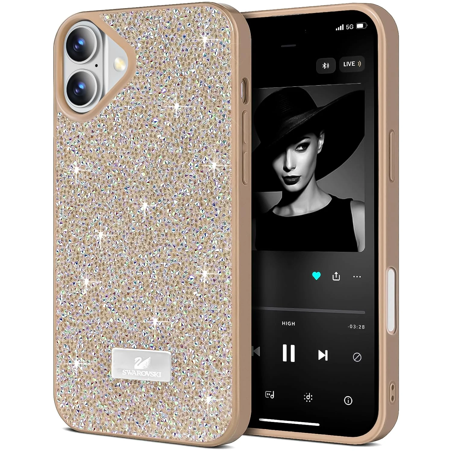 DL3 Mobilak Glitter Protective Case for iPhone 17 6.3-Inch, Supports wireless charging, Shock-absorbing protection, Scratch-resistant surface - Gold&Silver2