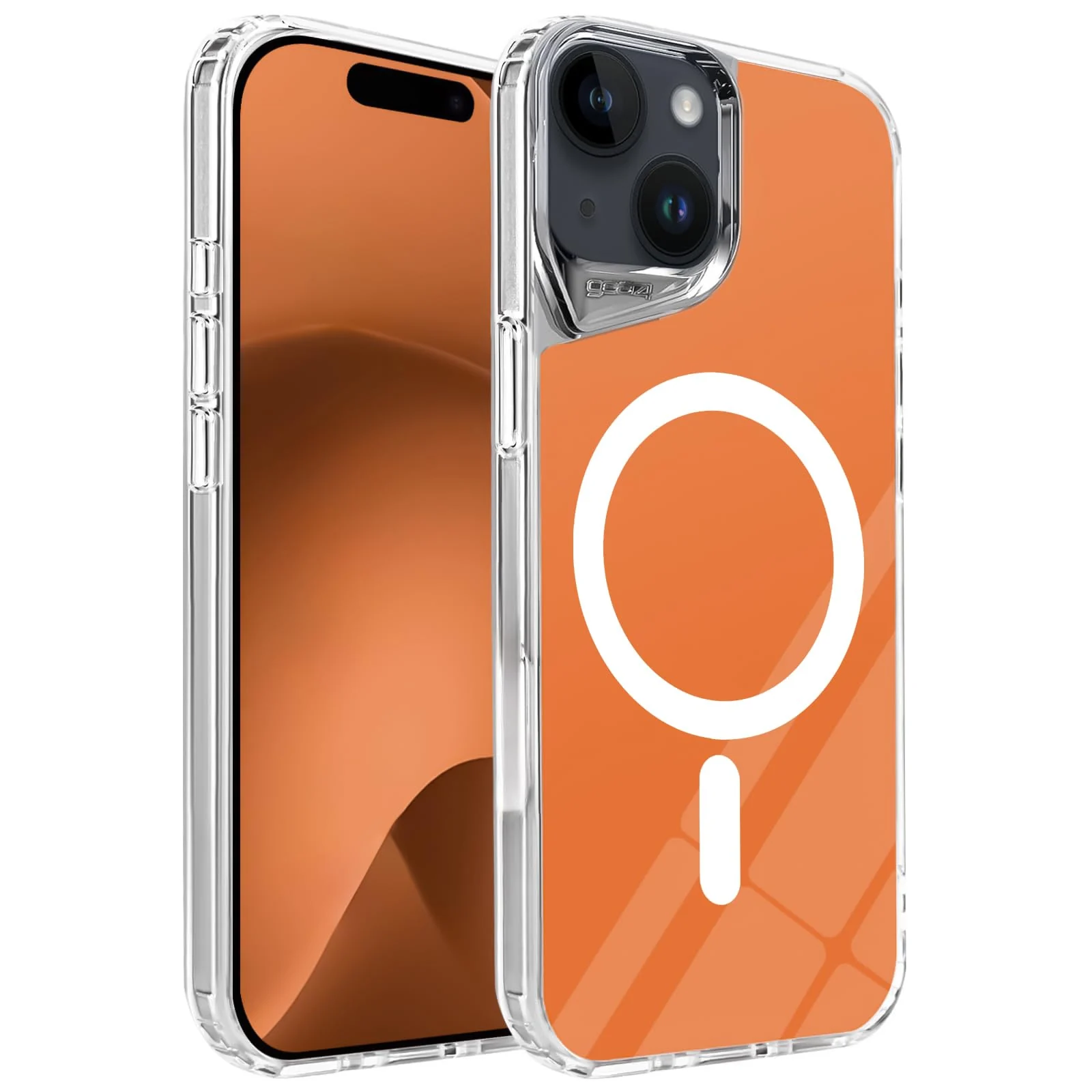 DL3 Mobilak Clear MagSafe-Compatible Magnetic Case for iPhone 13 / iPhone 14 with Camera Protection and Magnetic Car-Mount Support - Orange