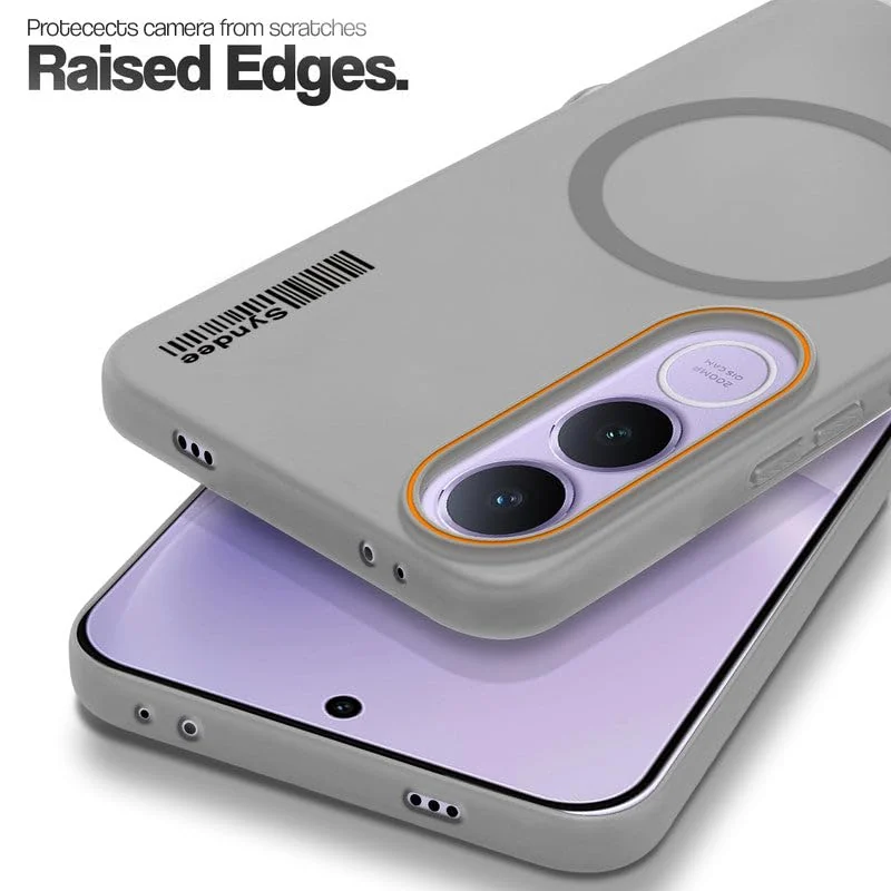 DL3 Mobilak Translucent Matte Case for vivo V70 FE, Compatible with MagSafe accessories, Shock-absorbing protection, Integrated ring holder - Gray