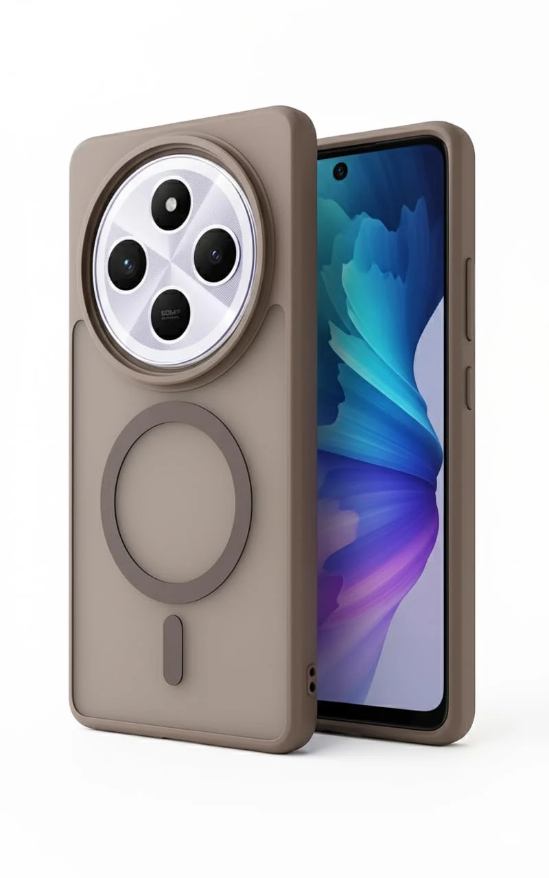 DL3 Mobilak Xiaomi Redmi 14C/Redmi A4/Poco C75 Case - Slim Frosted Cover with Decorative Ring (Not compatible with magnetic charging accessories), Shockproof, Anti-Scratch, Full Protection - Brown