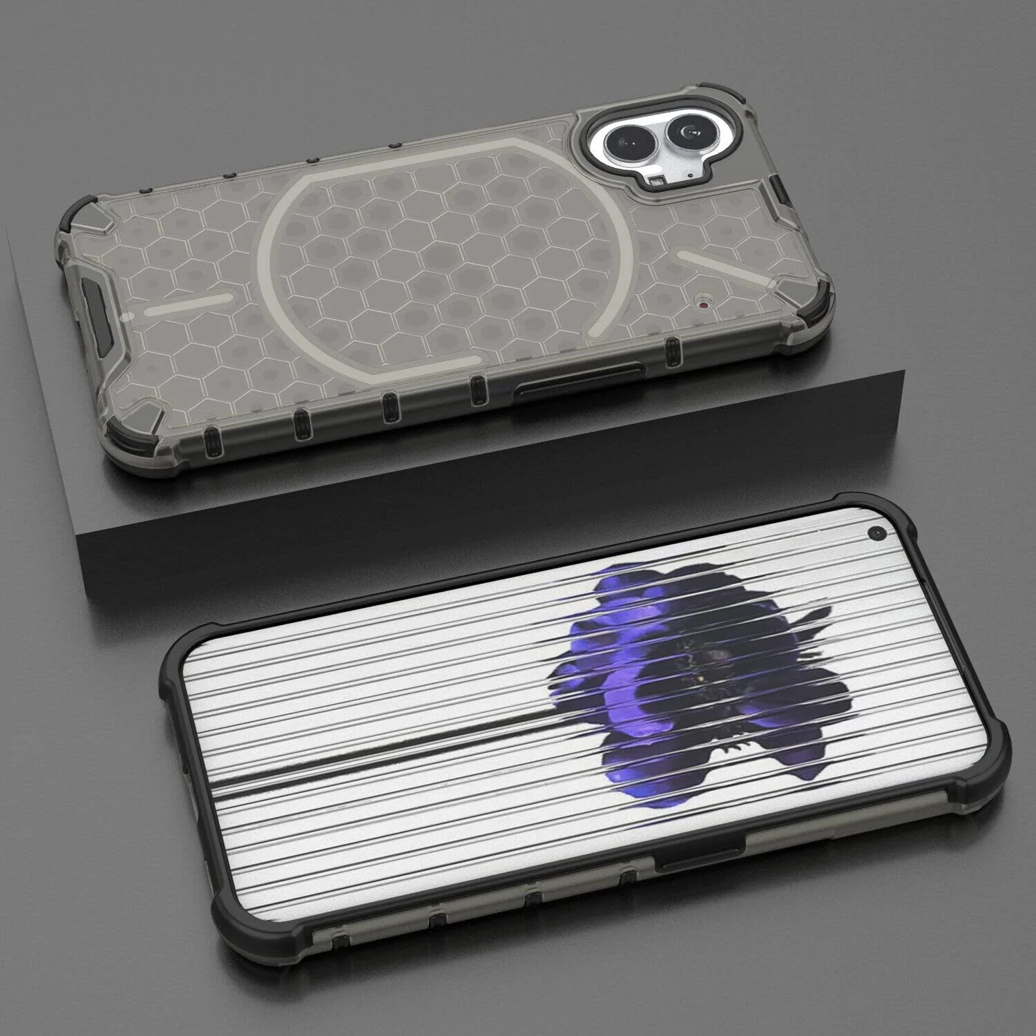 DL3 Mobilak Case For Nothing Phone (1), [Honeycomb Design] Drop Protection, Ultra Thin TPU + PC Transparent Silicone Protective Case, Shockproof Cover - Black