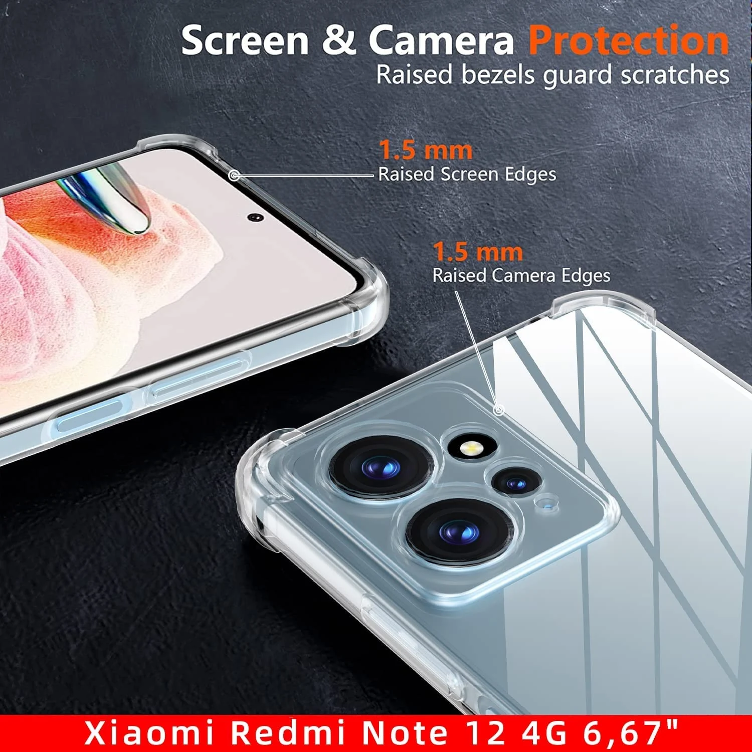DL3 Mobilak Clear TPU Protective Case for Redmi note 12 4G with Camera Protection and Shockproof Design - Clear