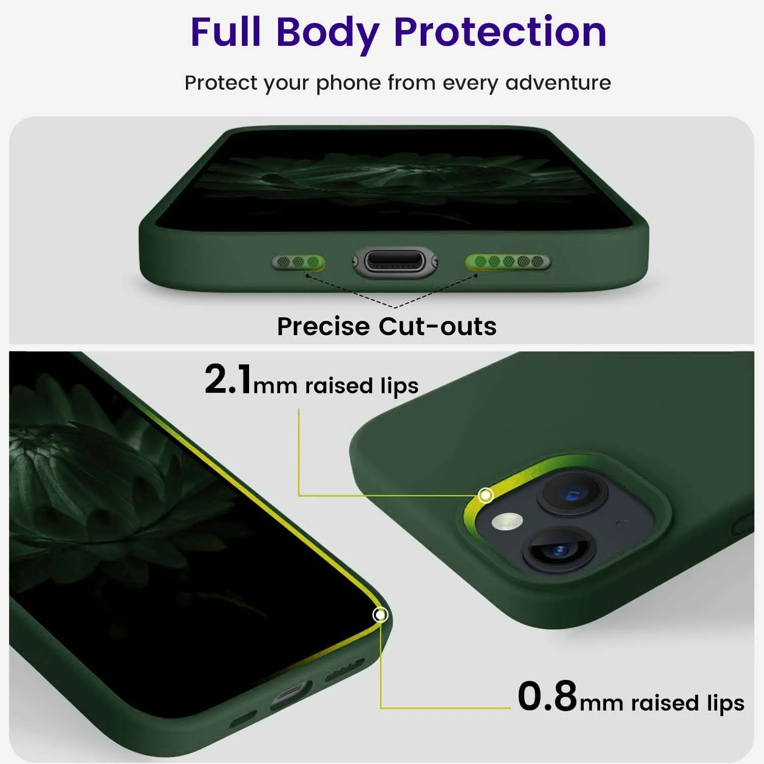 DL3 Mobilak Liquid Silicone Case for iPhone 15 Plus / iPhone 14 Plus, Supports wireless charging, Shock-absorbing protection, Scratch-resistant surface - A.Green