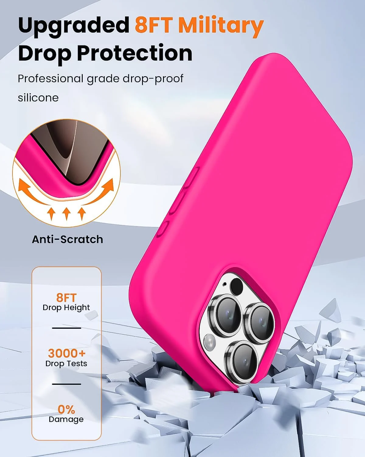 DL3 Mobilak Liquid Silicone Case for iPhone 16 Pro 6.3-inch, Supports wireless charging, Shock-absorbing protection, Scratch-resistant surface - Neon Pink