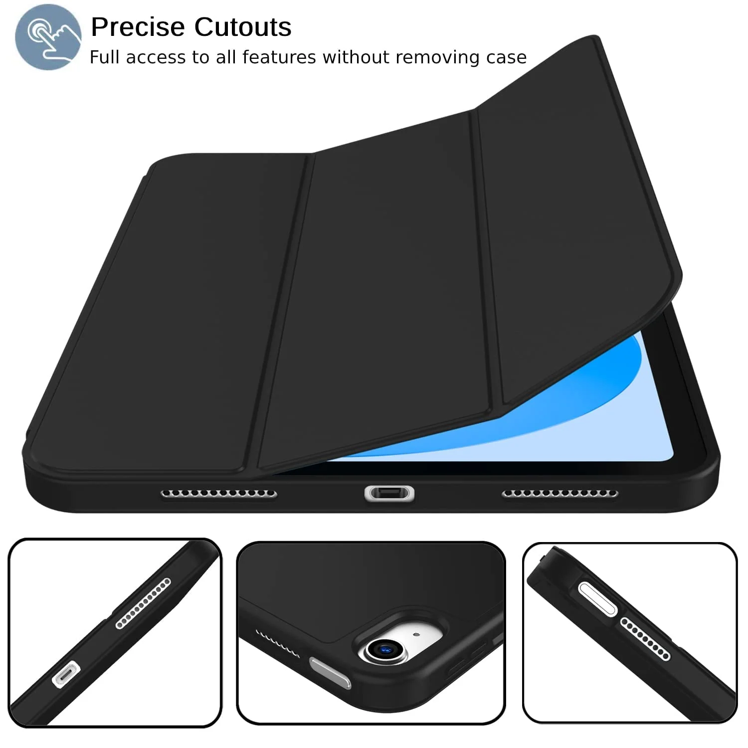DL3 Mobilak iPad (A16) Case/iPad 10th Generation [11-Inch 2025/10.9 Inch 2022] with Pencil Holder, [Support Touch ID] Flexible TPU Back Shell Smart Trifold Stand Protective Auto Wake/Sleep - Black