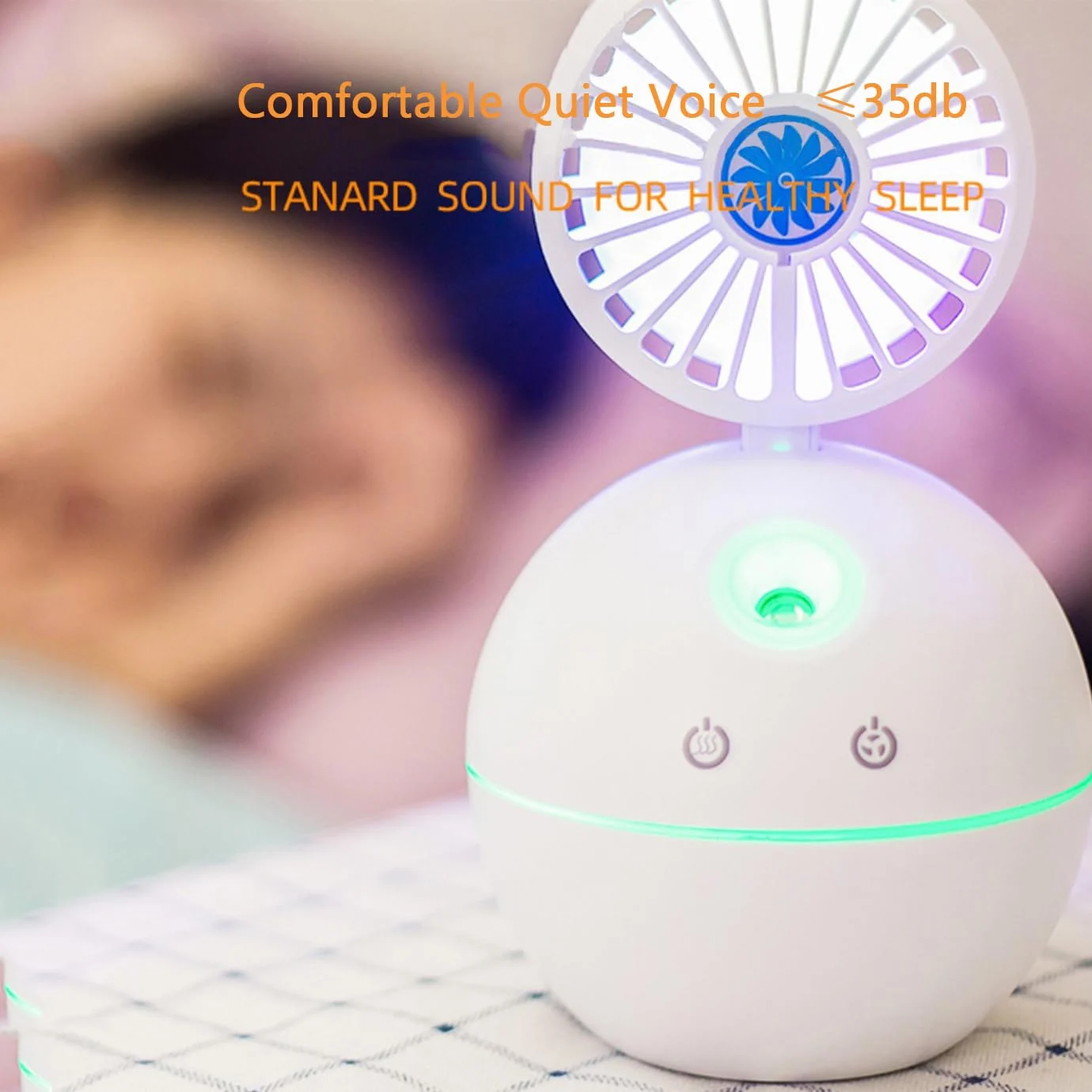 Mobigon Air Humidifier with Fan Portable USB Ultrasonic Essential Oil Aroma Diffuser with 7 Colorful Night Lights for Office Home - Pink