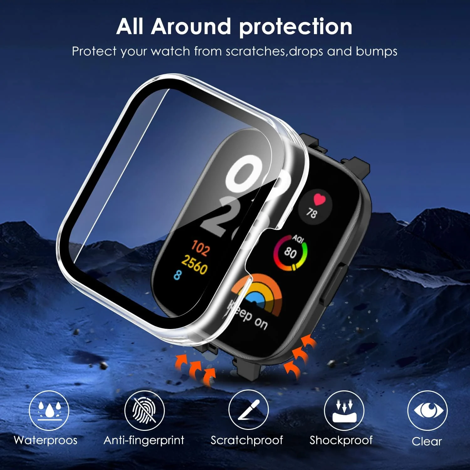 DL3 Mobilak Protective Case For Xiaomi Redmi Watch 3 (Not for Redmi Watch 3 Lite/Active) 9H Hardness PC Case Bumper Full Slim Protective Cover with Built-in Tempered Glass Screen Protector - Clear