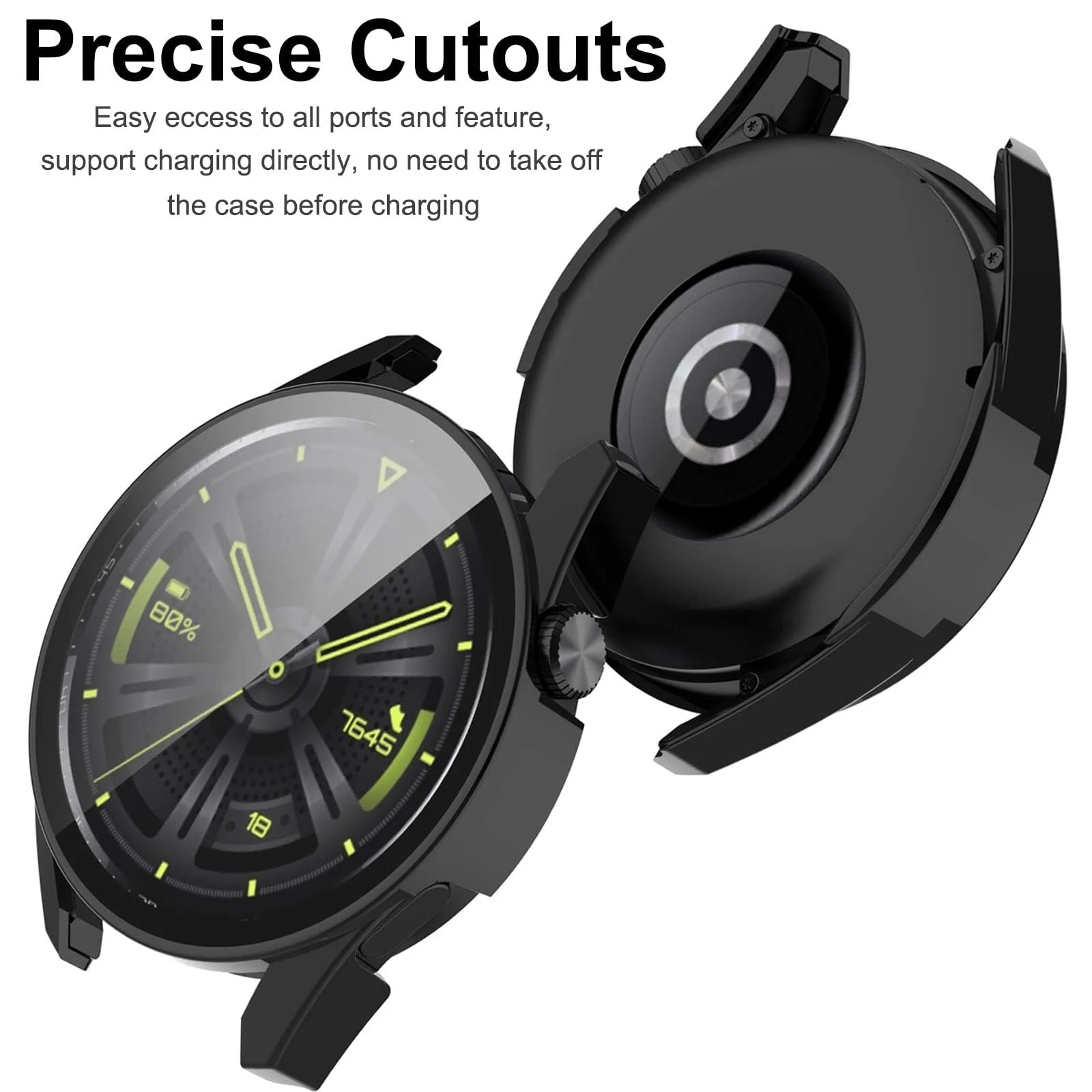 DL3 Mobilak Protective Case Compatible with Huawei Watch GT3 46mm 9H Hardness PC Case Bumper Full Slim Protective Cover with Tempered Glass For Huawei Watch GT 3 46mm - Black