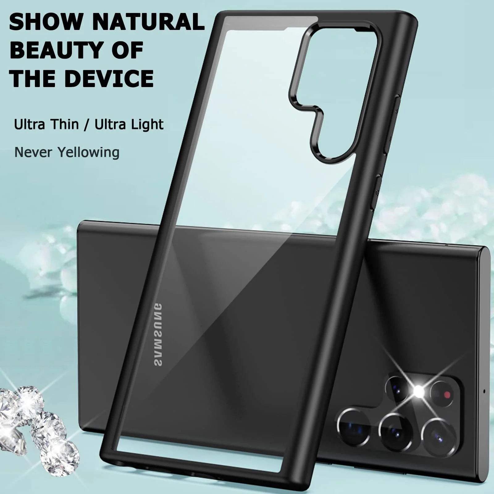 DL3 Mobilak Clear PC and TPU Protective Case for Samsung Galaxy S22 Ultra with Shockproof Design and Anti-Yellowing Design - Black