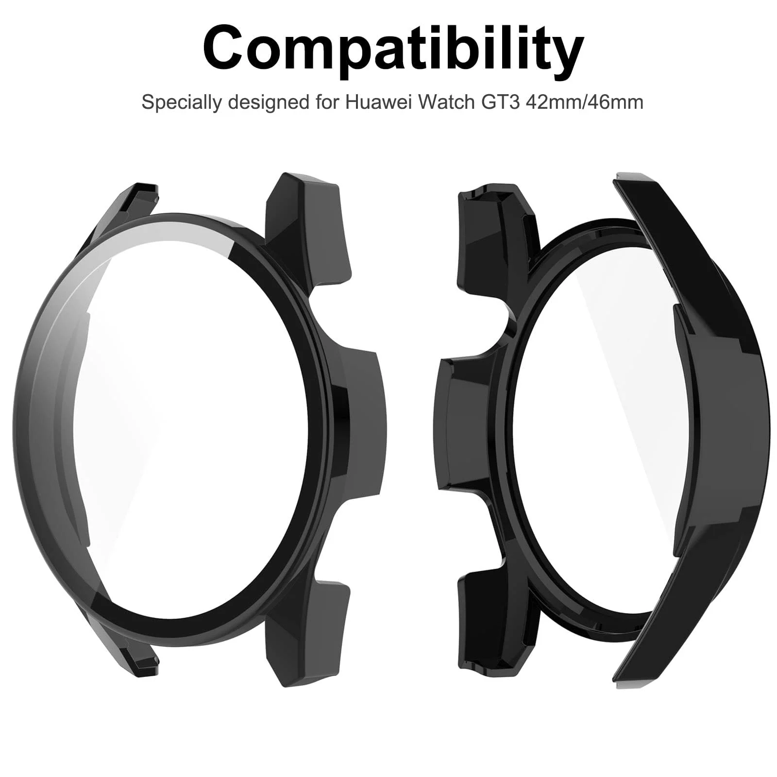 DL3 Mobilak Protective Case Compatible with Huawei Watch GT3 46mm 9H Hardness PC Case Bumper Full Slim Protective Cover with Tempered Glass For Huawei Watch GT 3 46mm - Black
