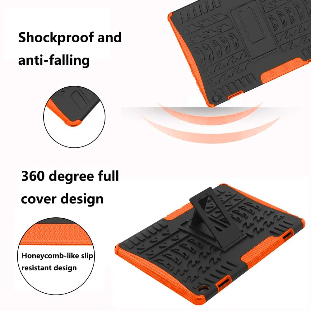 DL3 Mobilak Case For Lenovo Tab M10 HD TB-X505 / TB-X605 10.1-inch tablet, Hybrid Rugged Armor Heavy Duty 2 in 1 TPU + PC Combo Dual Layer Shockproof Case with Kickstand - Orange