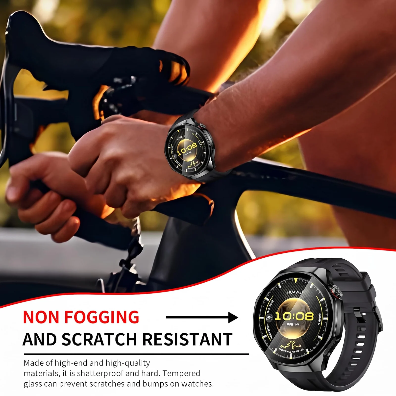 DL3 MOBILAK Full-Coverage Watch Case with Tempered Glass for Huawei Watch GT 6 Pro 46 mm, Black