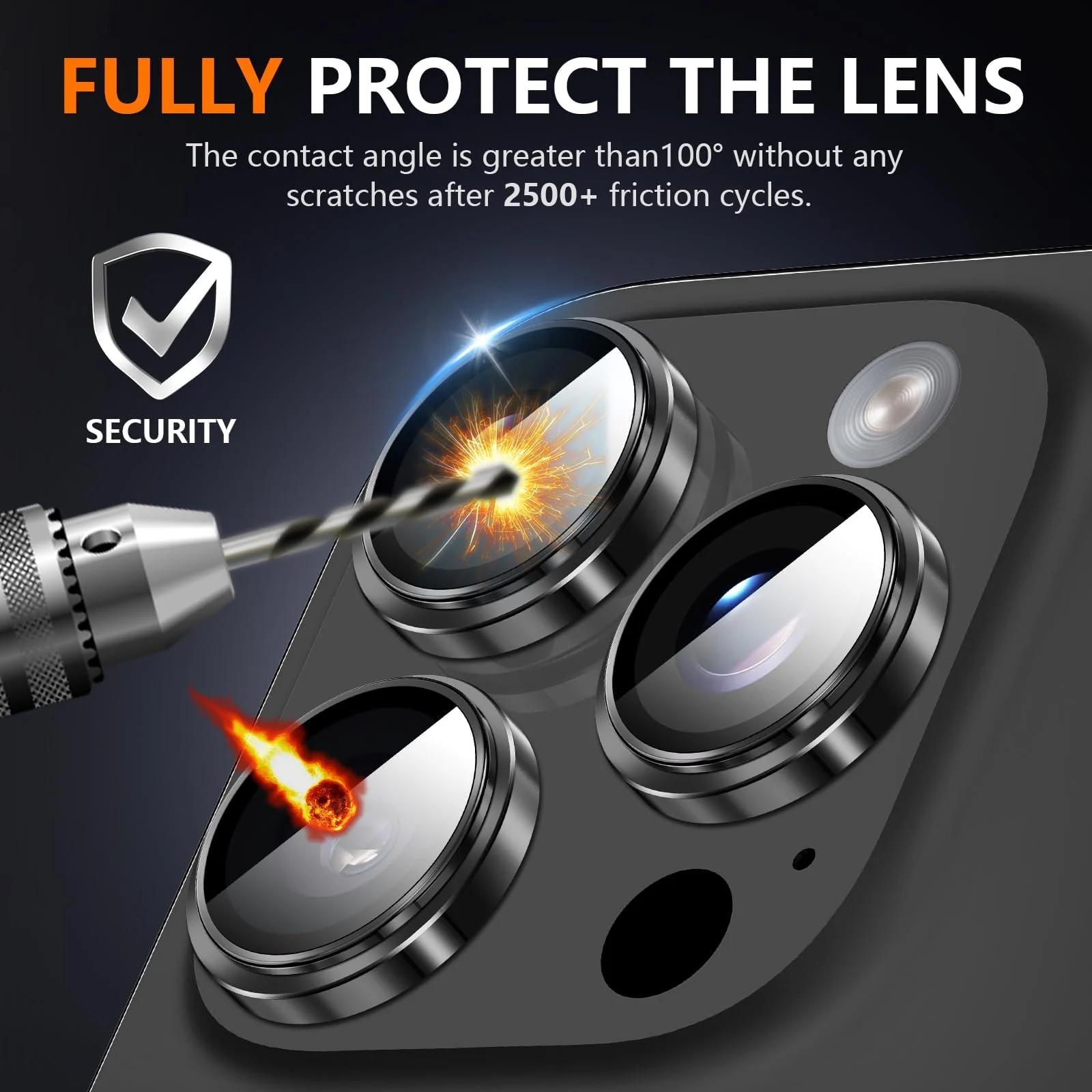 DL3 Mobilak Camera Lens Protector For iPhone 16 Pro/iPhone 16 Pro Max, [Keep Original Shooting] Tempered Glass Screen Protector Metal Individual Camera Cover, Case Friendly - Black