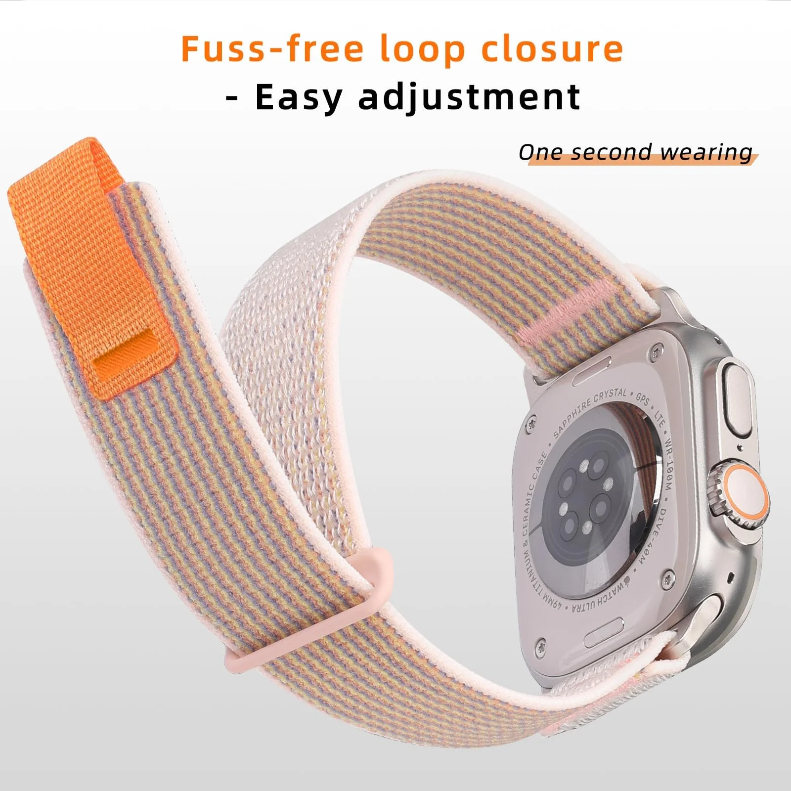 DL3 Mobilak Trail/Alpine Loop Nylon Band Compatible with Apple Watch Ultra 2/Ultra Band 49mm 45mm 44mm 42mm, Adjustable with Metal C-Hook Strap for iWatch Ultra Series 9/8/7/6/5/4/3/2/1/SE2/SE - Trail Pink