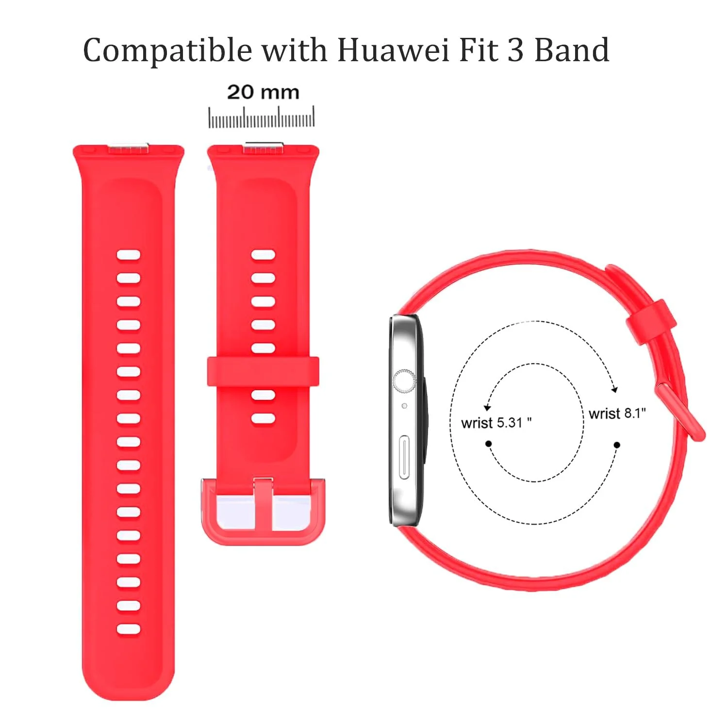 DL3 Mobilak Silicone Bracelet for Huawei Watch Fit 3/Watch Fit 4 Pro/Fit 4 Strap, Soft Silicone Sport Replacement Strap for Women/Men, Adjustable Waterproof Sports Band - Red