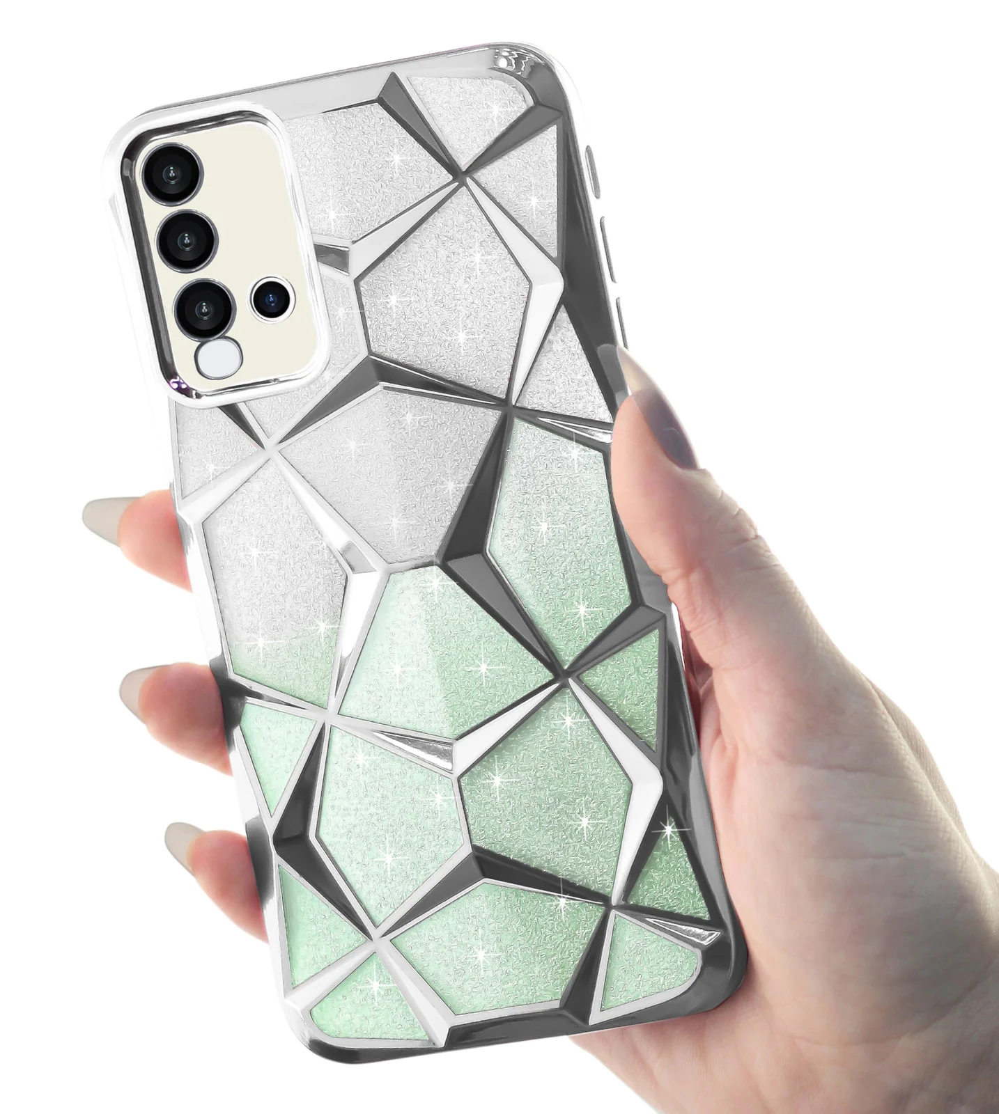 DL3 Mobilak Compatible with Xiaomi Redmi 9T Case Plating Bling Gradient Glitter Clear Cover Soft TPU Silicone Cute Camera Protection Shockproof Back for Women Girls Case - Silver Green