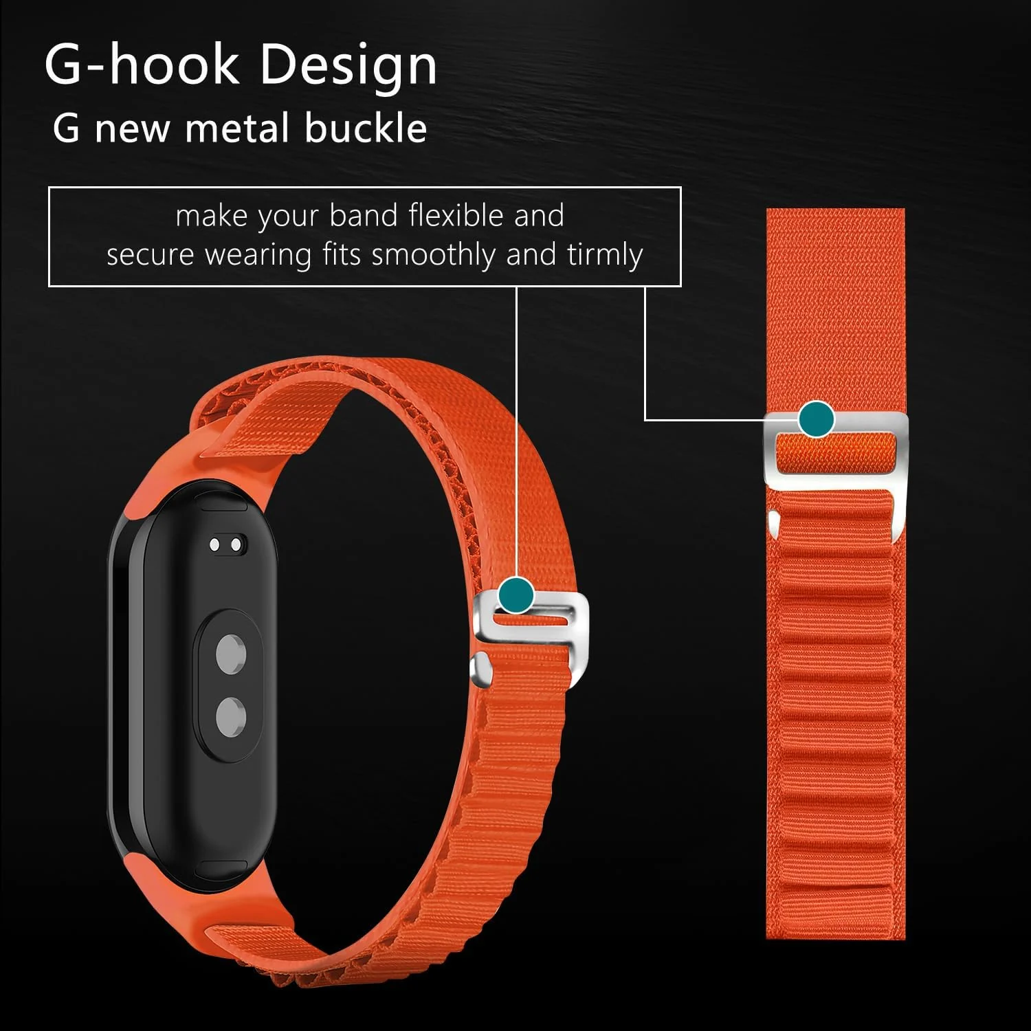 DL3 Mobilak Nylon Strap for Xiaomi Mi Band 9/Mi Band 8/Smart Band 8/Smart Band 9, Nylon Titanium G Hook Band, Upgraded Nylon Watch Band, Adjustable Replacement Strap for Xiaomi Band 8 | 9 - Orange