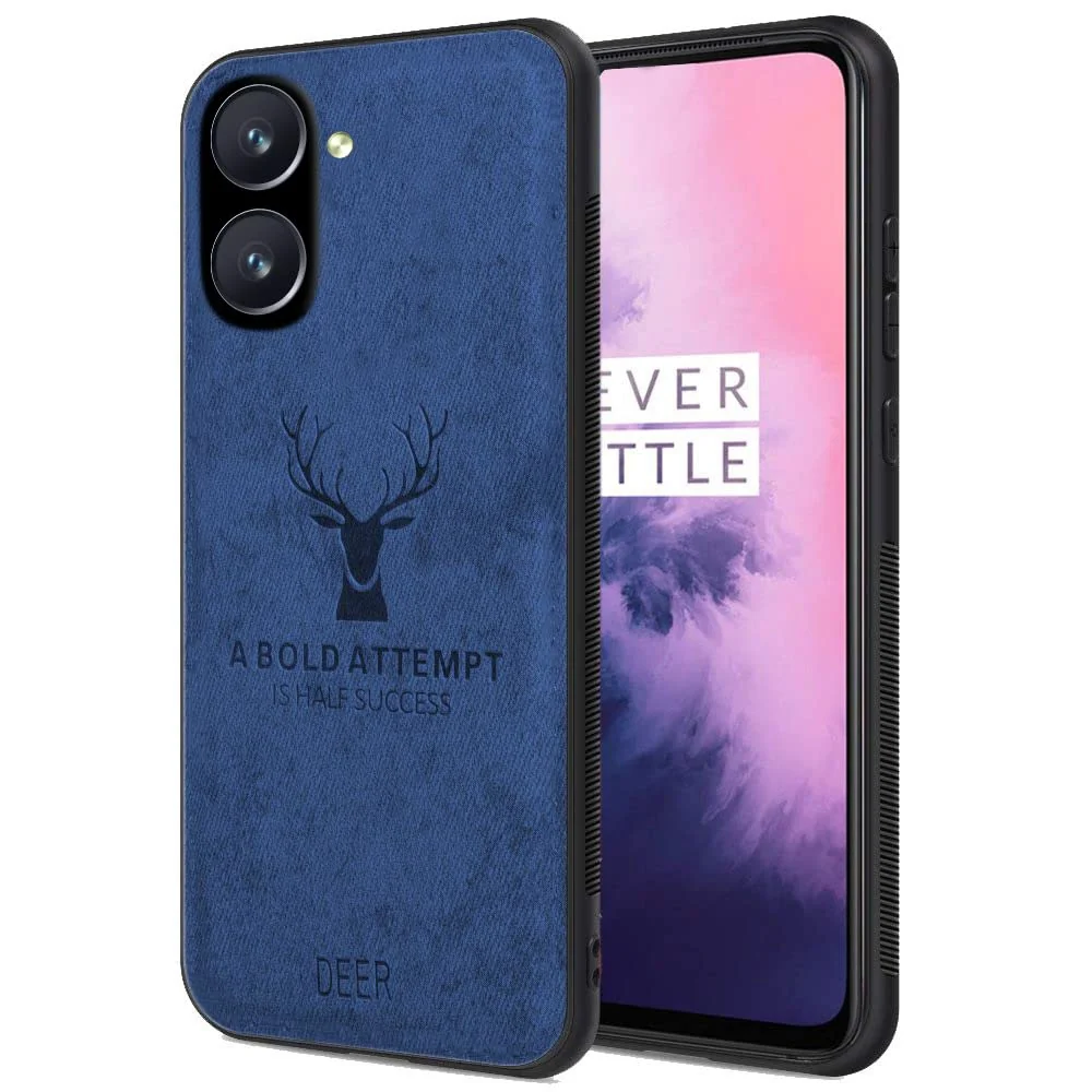 Dl3 Mobilak Case For Oppo Realme C33 4G / C33 2023Luxury Soft Texture Deer Patterned TPU Leather Protective, Dirt-Resistant, Anti-Shock, Anti-Fingerprint, Cover Full Body Protective (Blue)